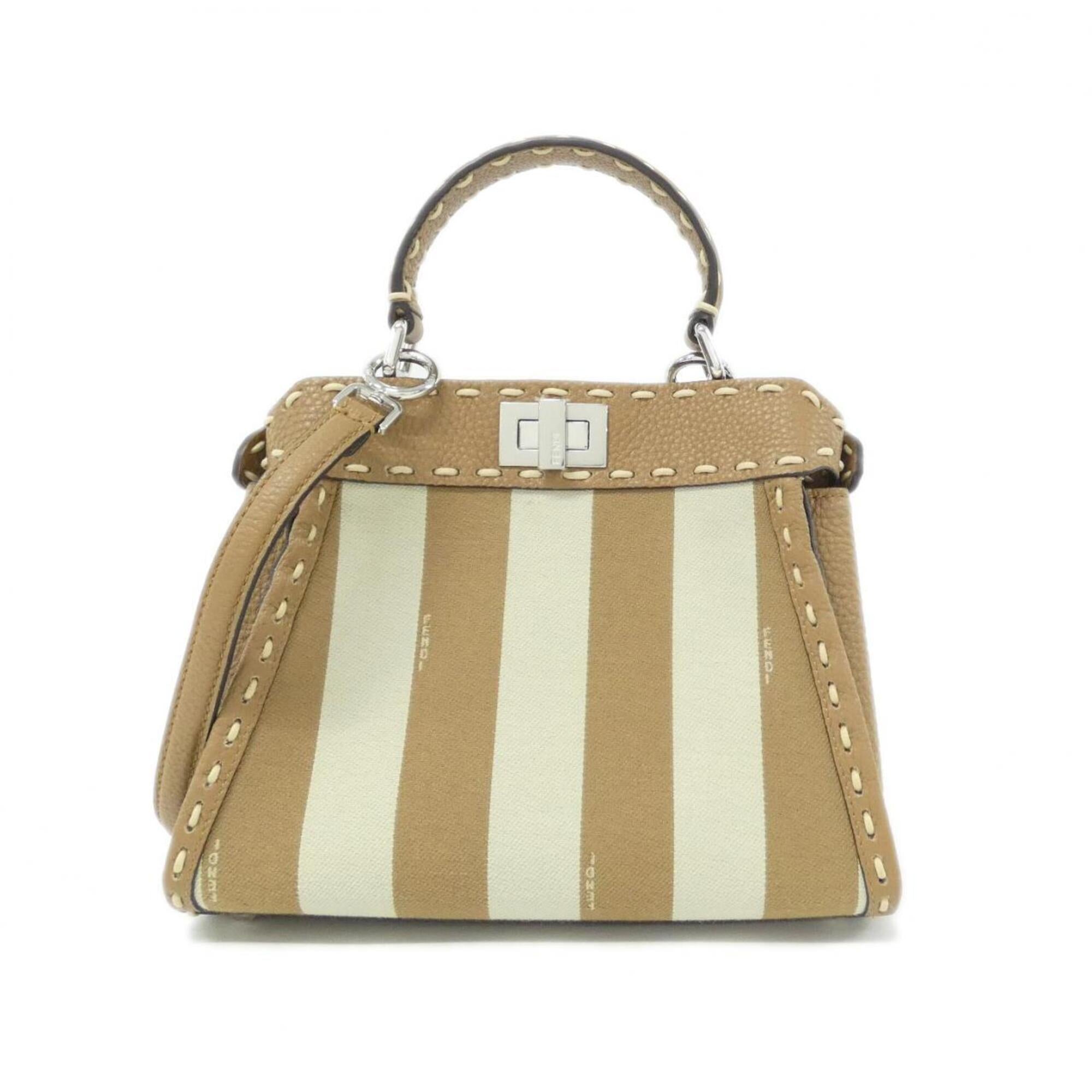 Fendi Beige Light Brown Canvas Leather Handbag (Pre-Owned)