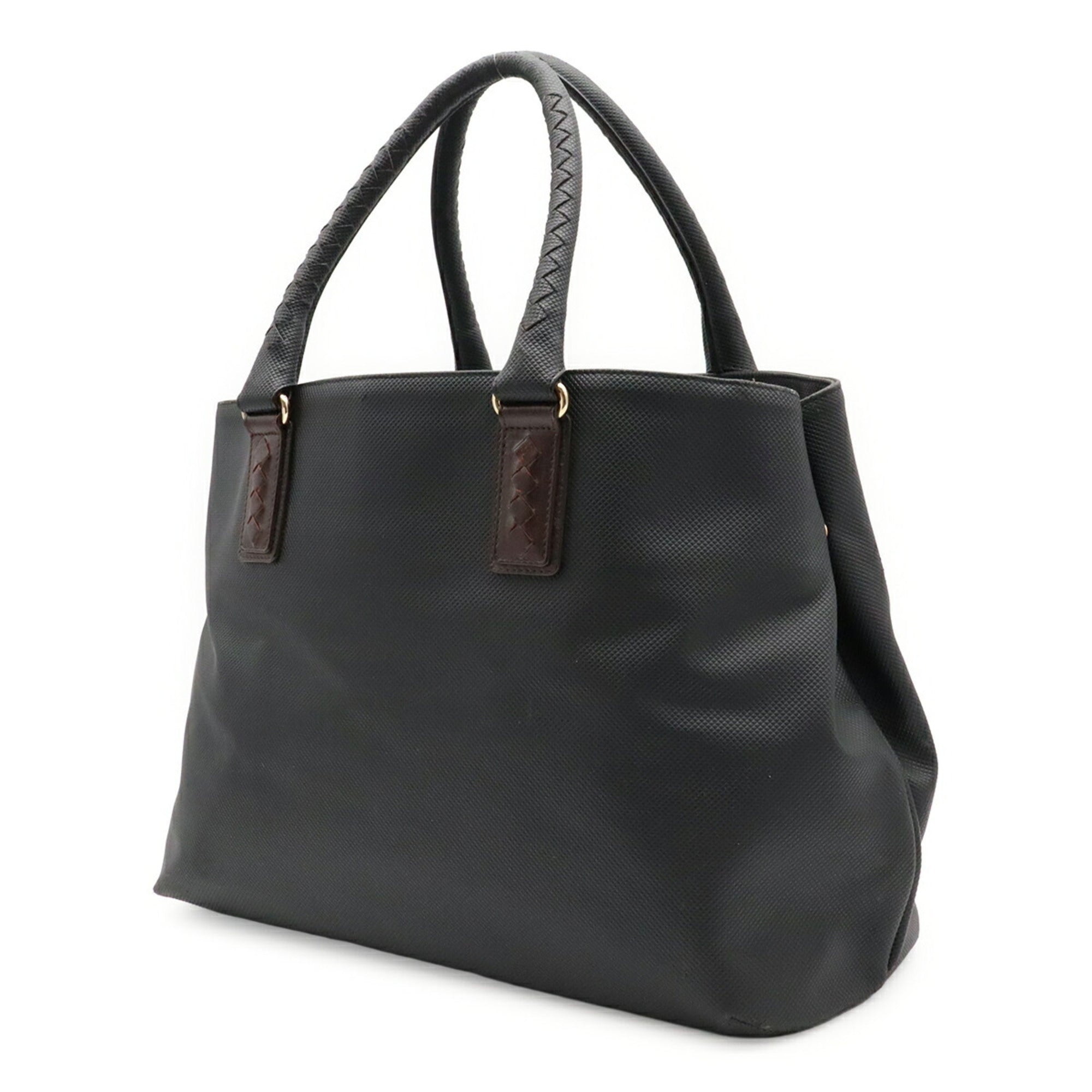 Bottega Veneta Black Dark Brown Coated Canvas Leather Shoulder Bag Tote Bag (Pre-Owned)