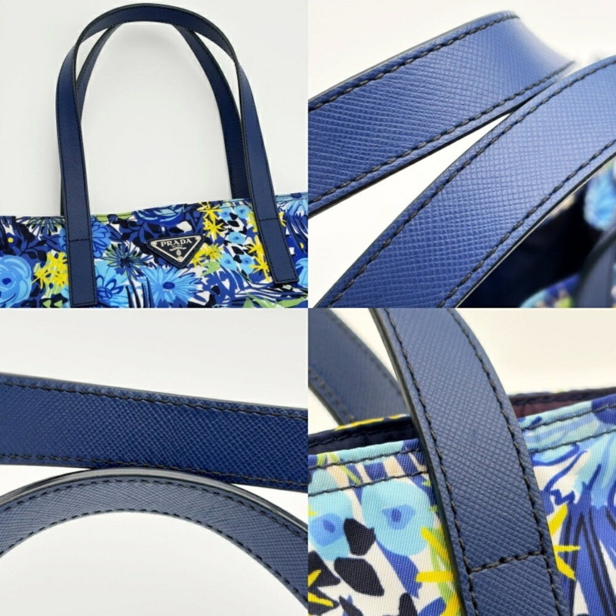 Prada Blue Multi-Color Nylon Leather Tote Bag (Pre-Owned)