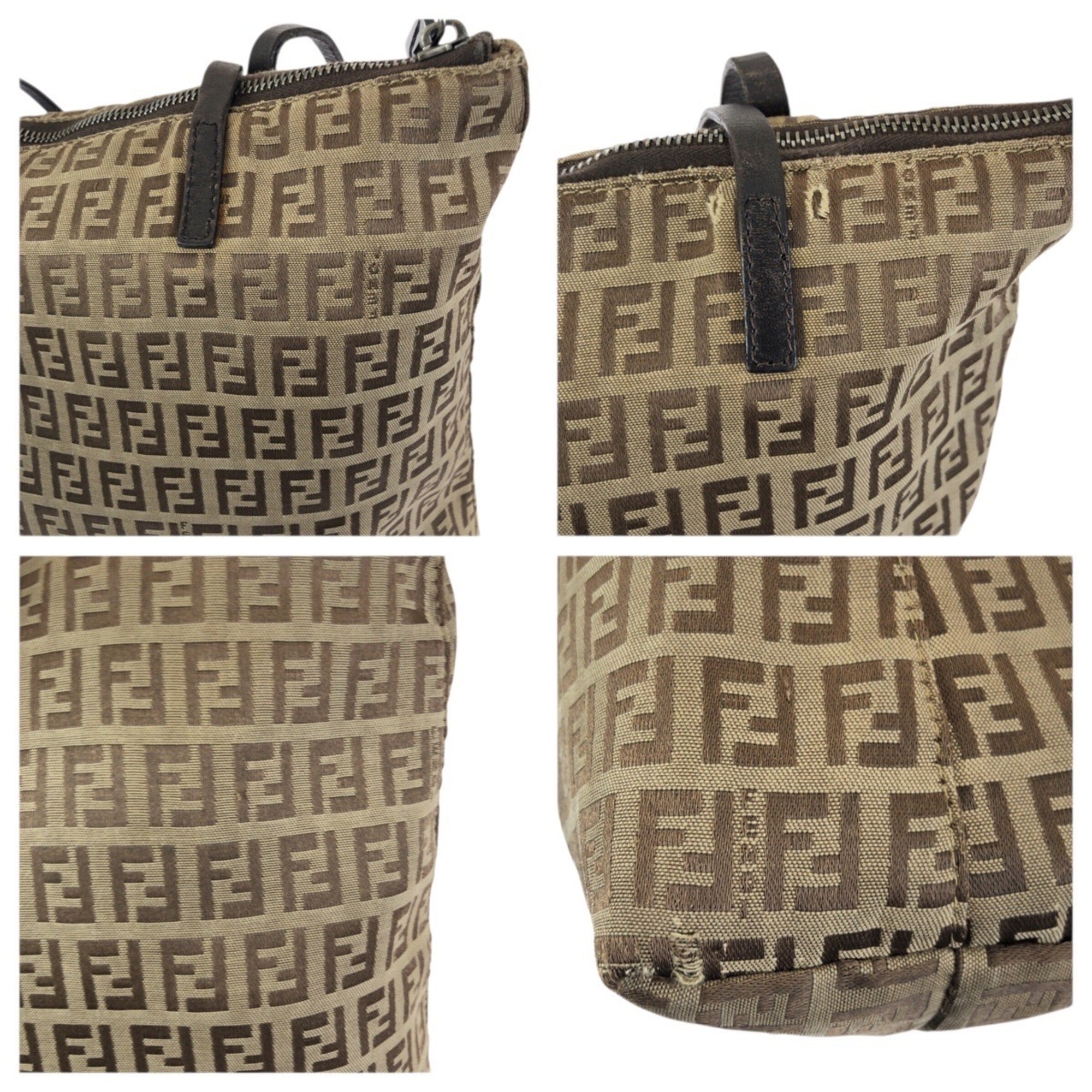 Fendi Brown Canvas Leather Shoulder Bag Tote Bag (Pre-Owned)