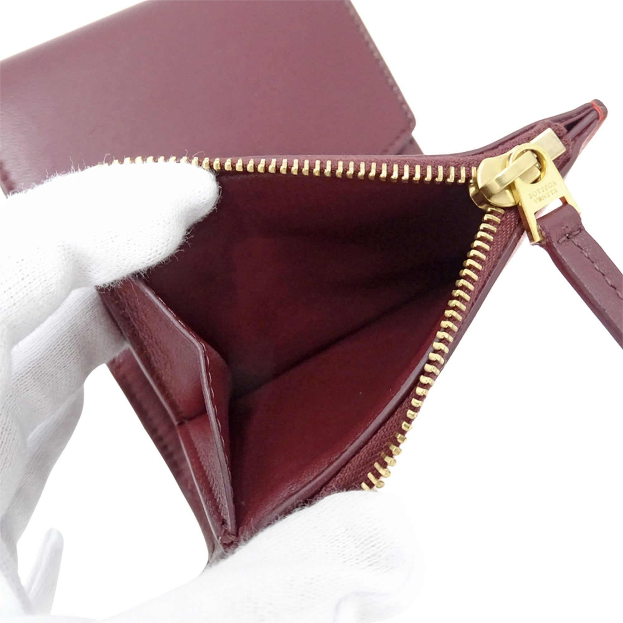 Bottega Veneta Bordeaux Red Color Leather Wallet (Bi-Fold) (Pre-Owned)