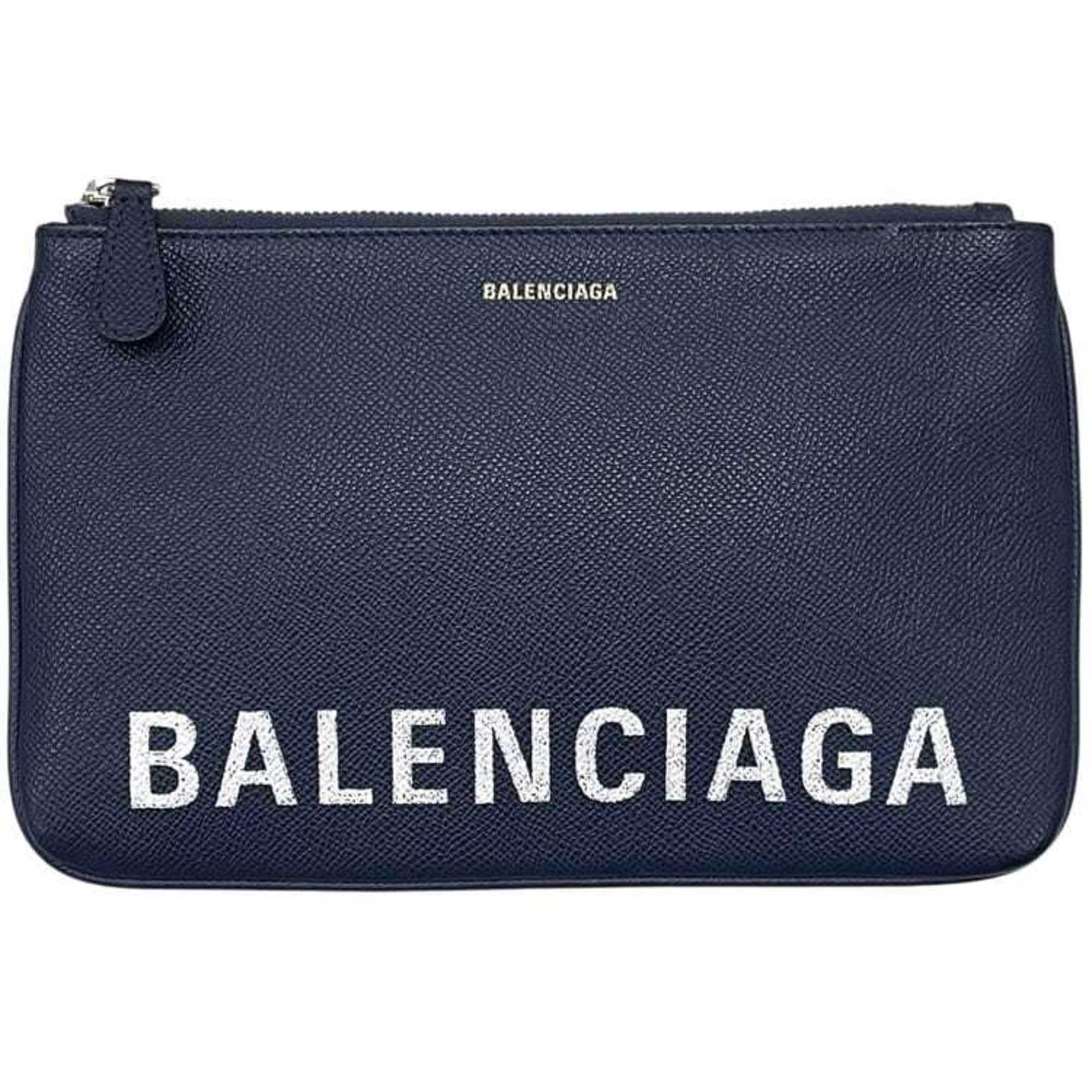 Balenciaga Navy Leather Clutch Bag Pouch (Pre-Owned)