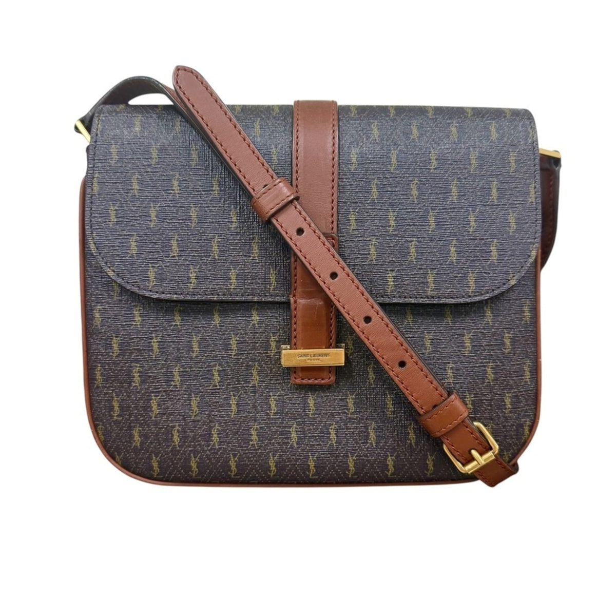 Saint Laurent Brown Coated Canvas Shoulder Bag (Pre-Owned)