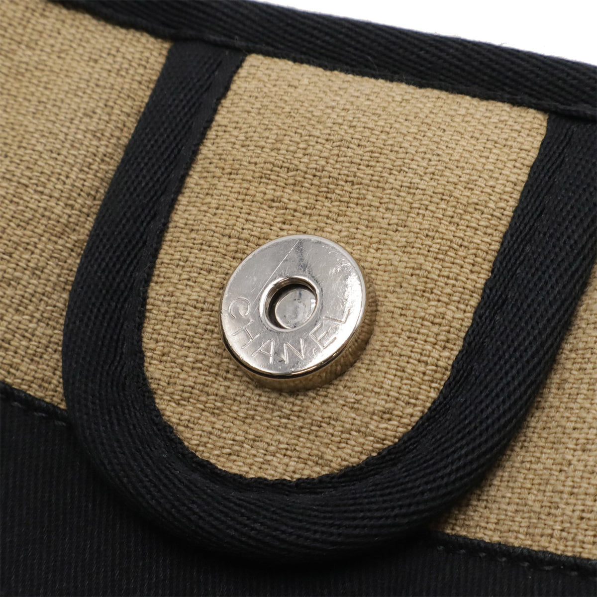 Chanel Beige Black Canvas Shoulder Bag Tote Bag (Pre-Owned)