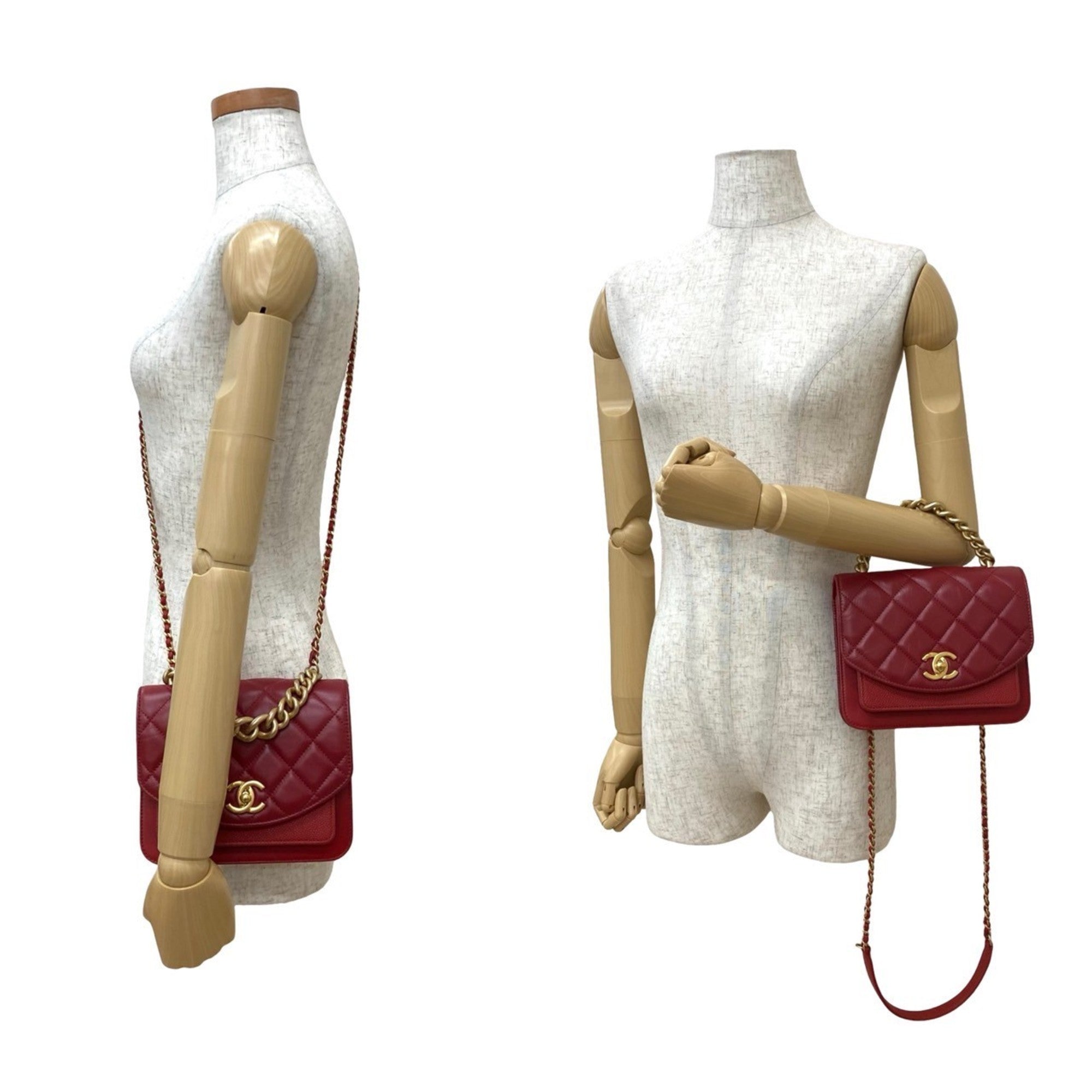 Chanel Red Color Grained Calfskin Leather Shoulder Bag (Pre-Owned)