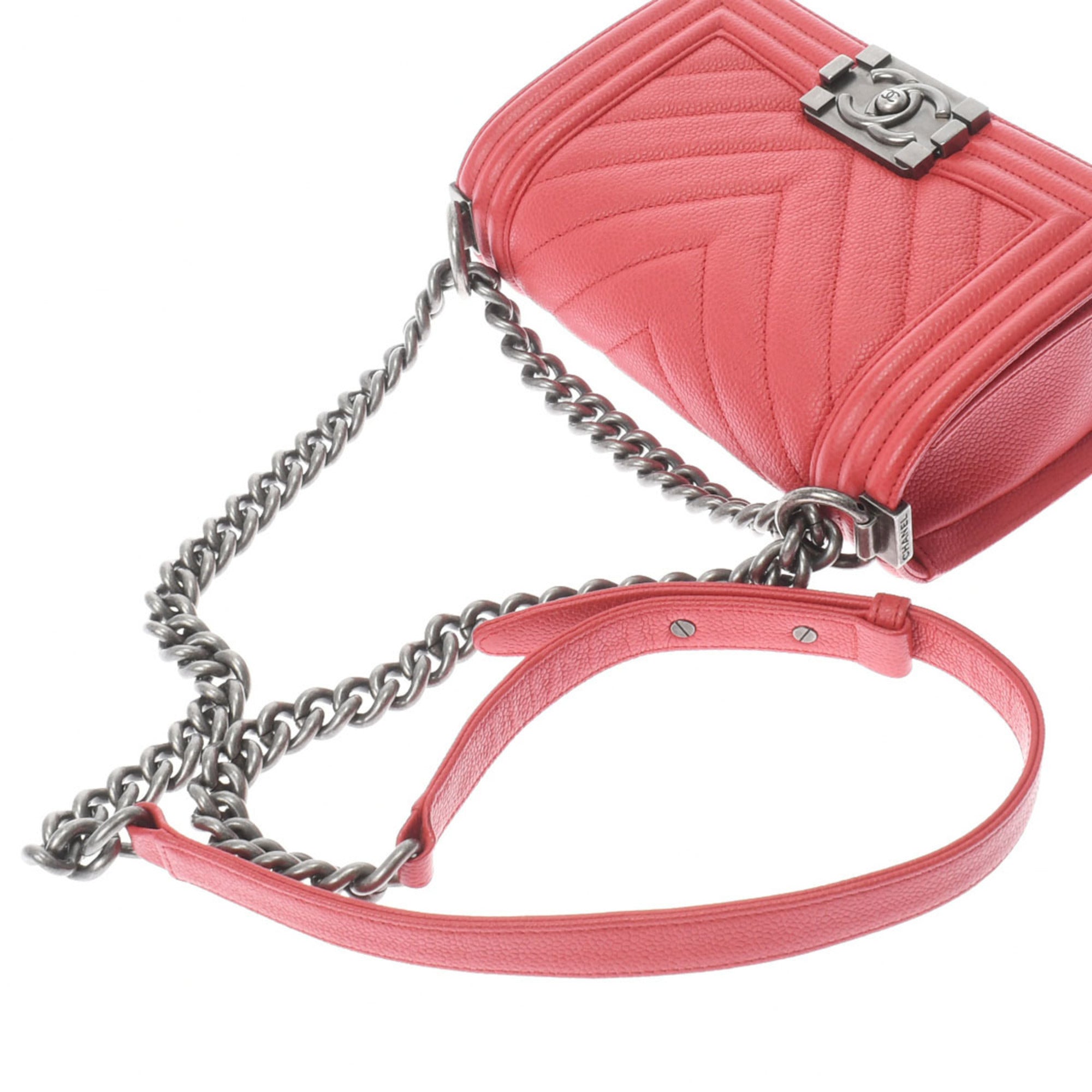 Chanel Red Color Caviar Leather Shoulder Bag (Pre-Owned)