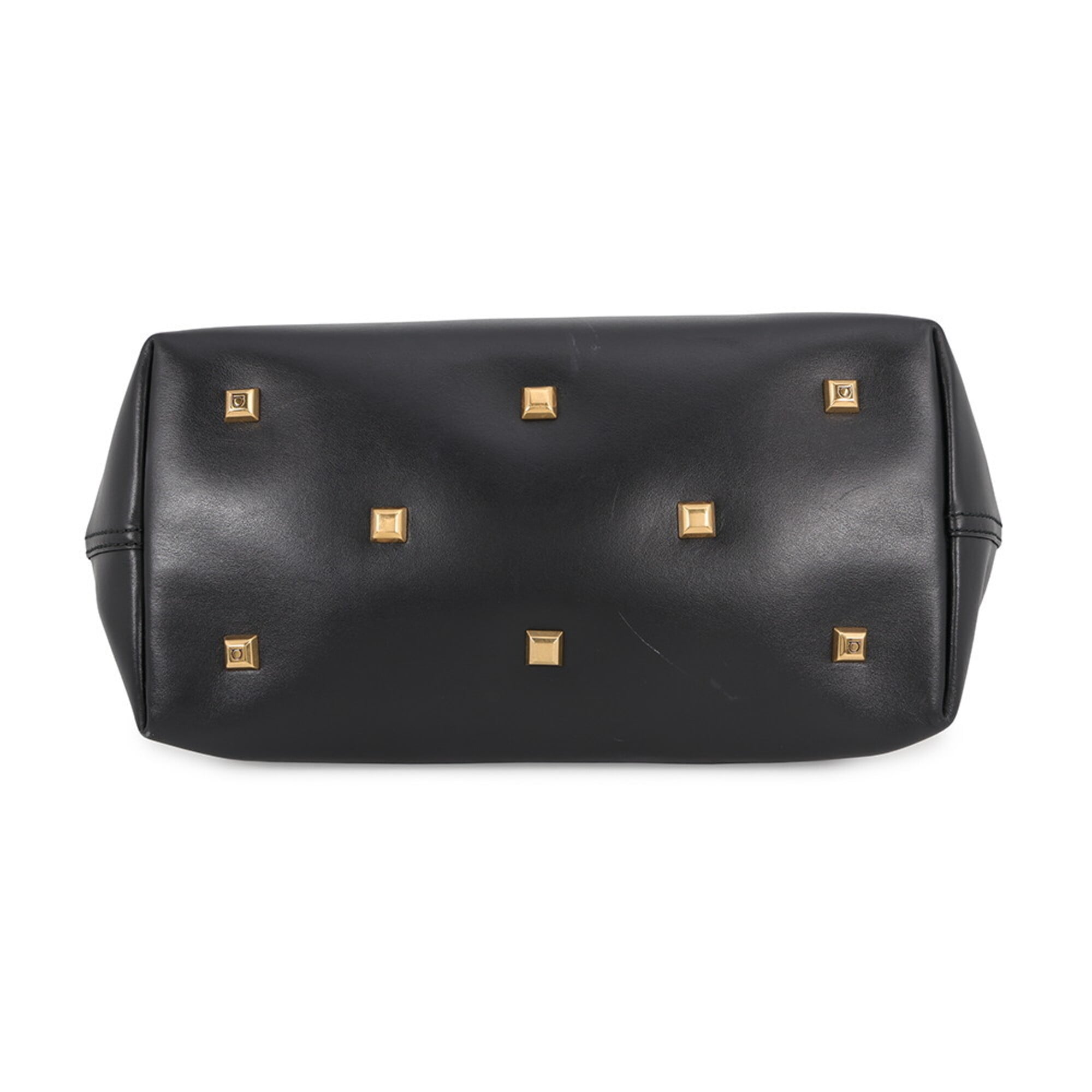 Salvatore Ferragamo Beige Black Canvas Leather Handbag Pouch Tote Bag (Pre-Owned)