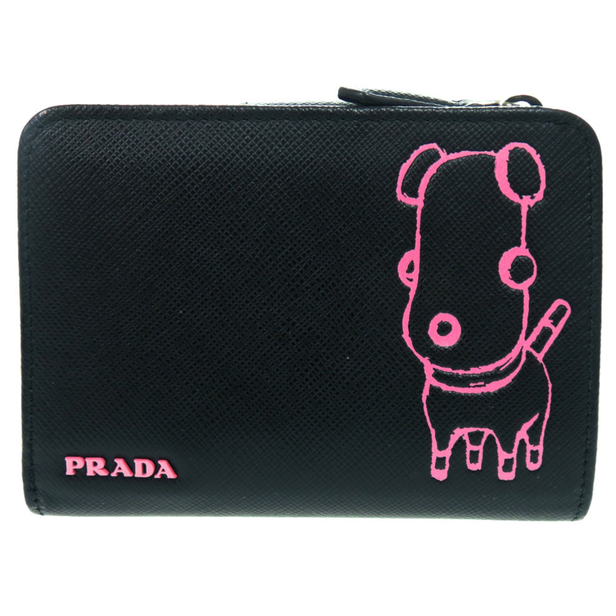 Prada Black Pink Leather Saffiano Wallet (Bi-Fold) (Pre-Owned)