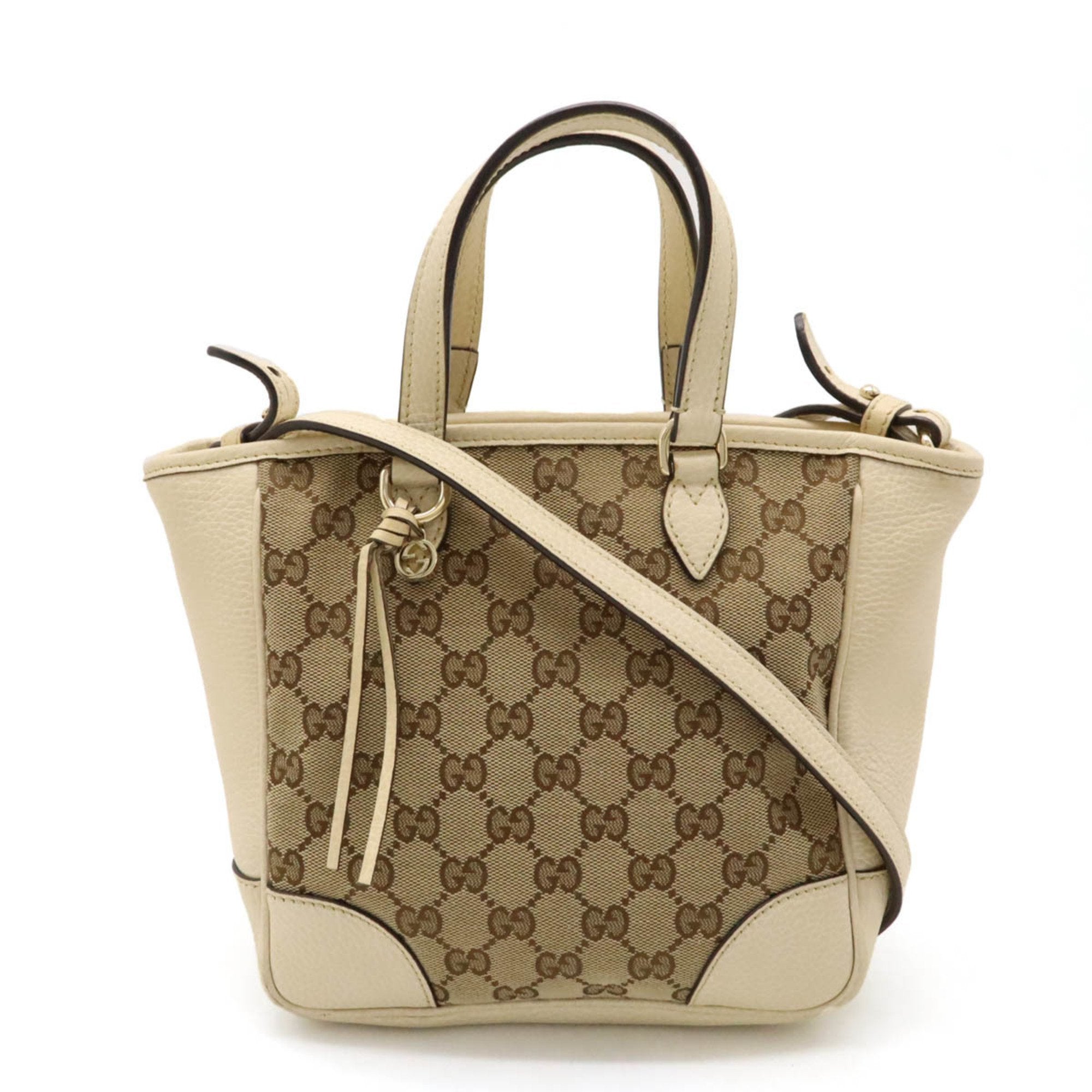 Gucci Beige Khaki Canvas Leather Handbag Shoulder Bag (Pre-Owned)