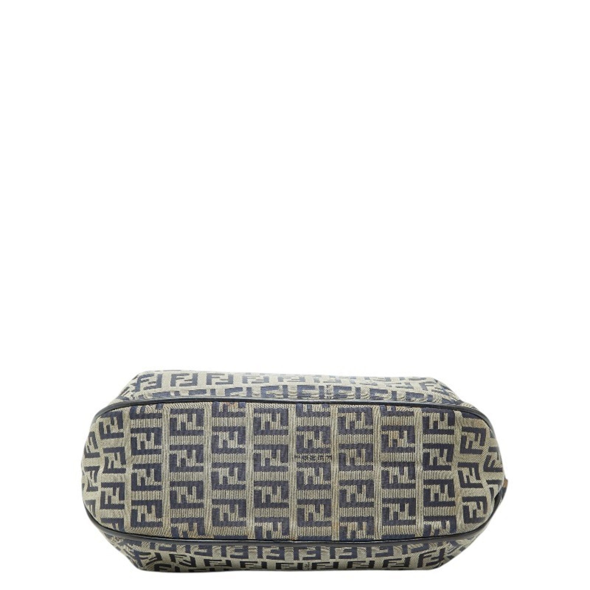 Fendi Gray Navy Canvas Leather Handbag Shoulder Bag Tote Bag (Pre-Owned)