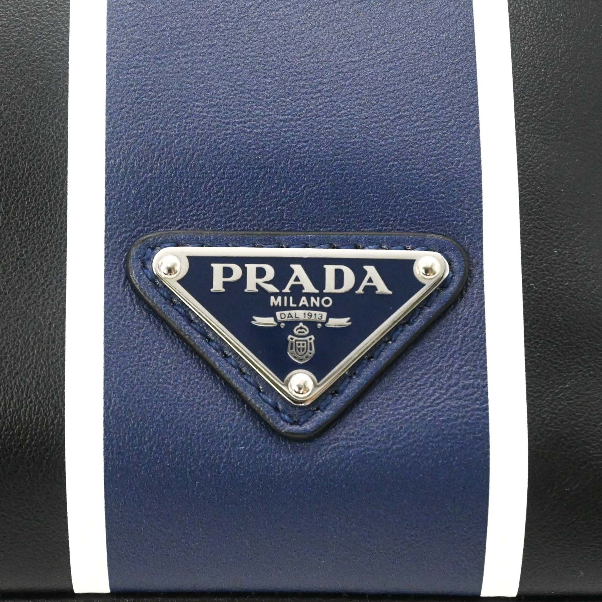 Prada Black Blue Leather Shoulder Bag (Pre-Owned)