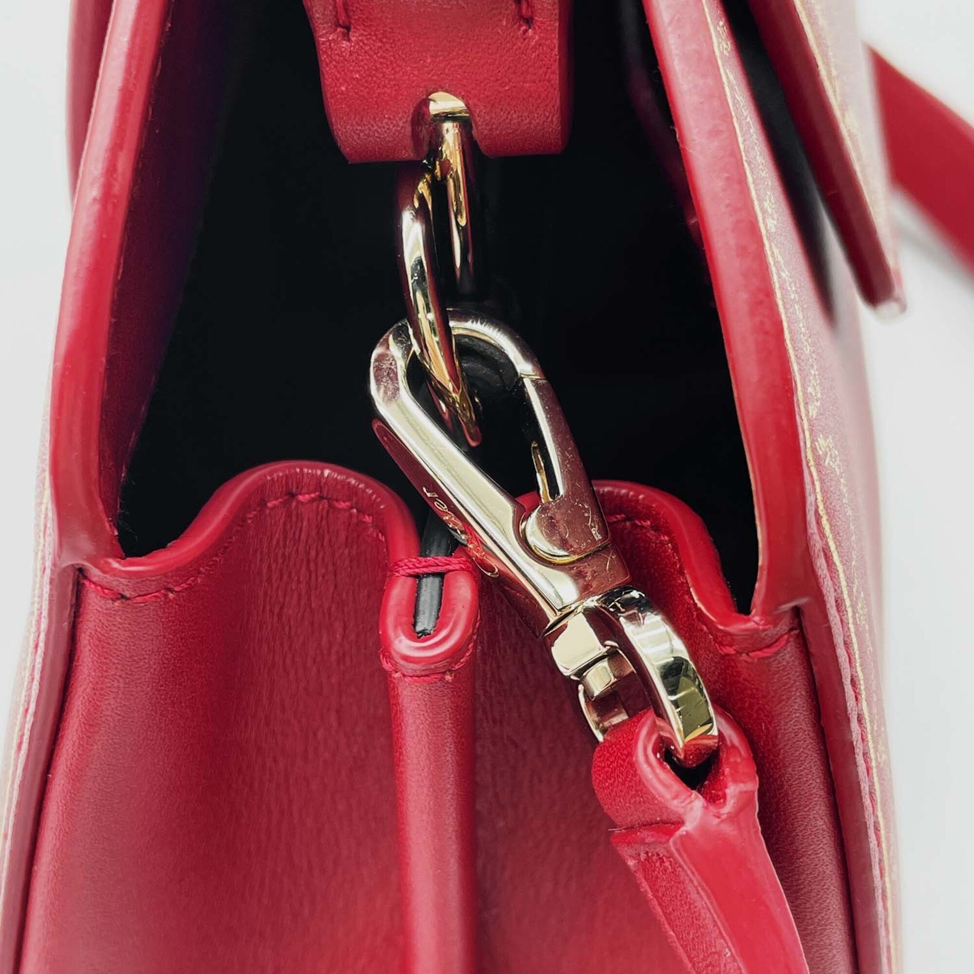 Cartier Gold Red Color Leather Handbag Shoulder Bag (Pre-Owned)