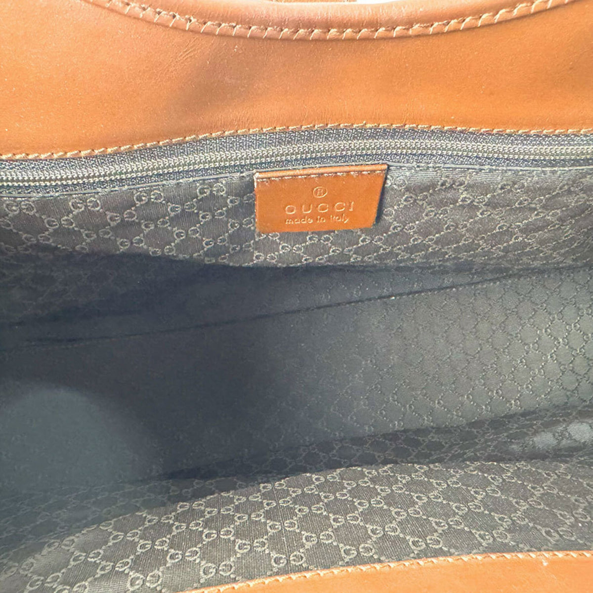 Gucci Beige Brown Yellow Canvas Leather Handbag (Pre-Owned)