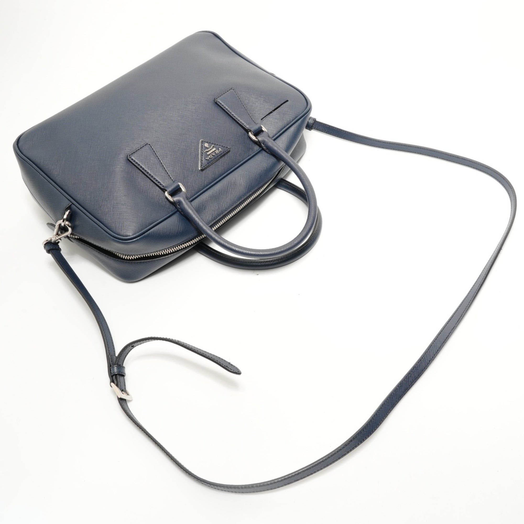 Prada Saffiano Navy Handbag (Pre-Owned)