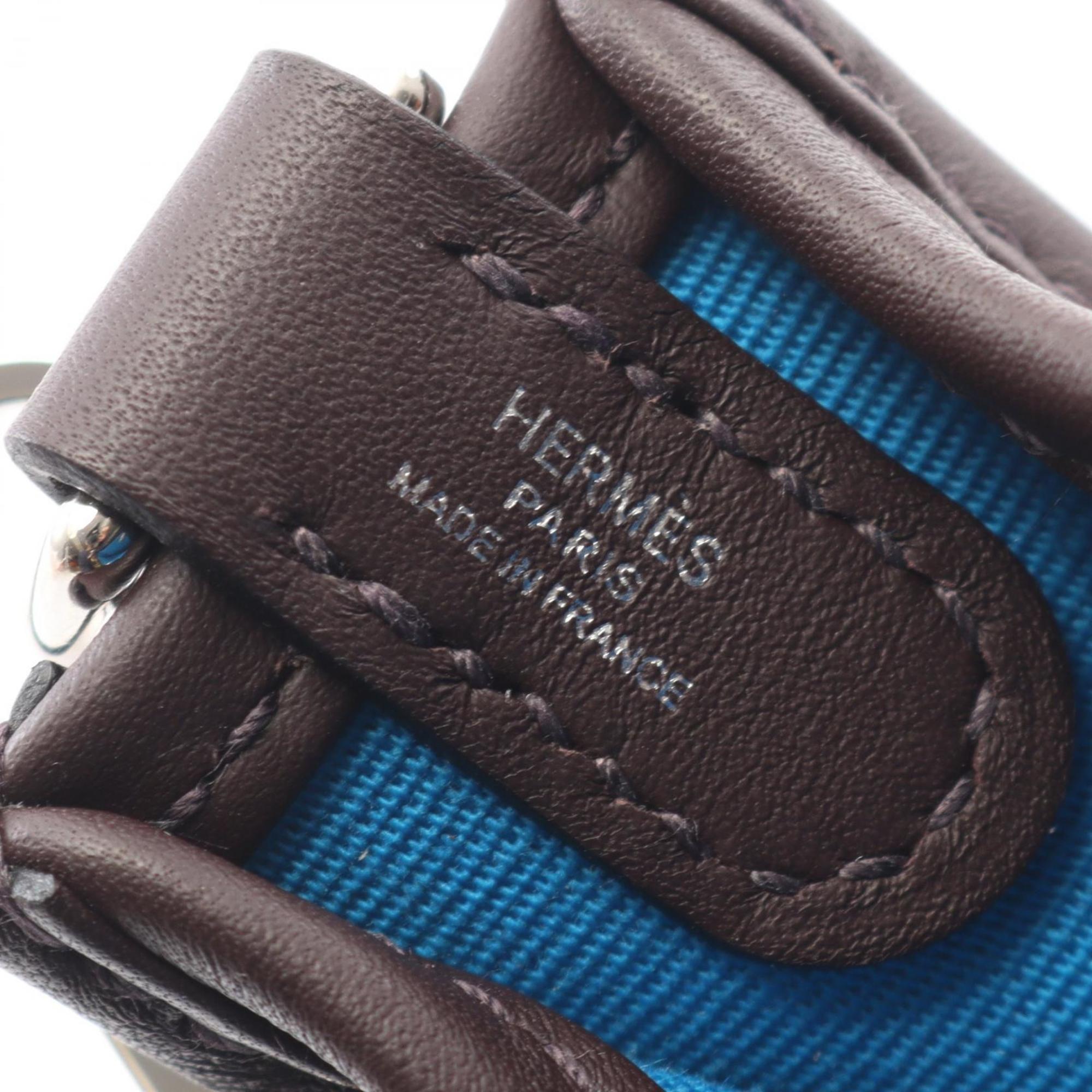 Hermes Blue Bordeaux Brown Swift Leather Toile Officier Shoulder Bag (Pre-Owned)