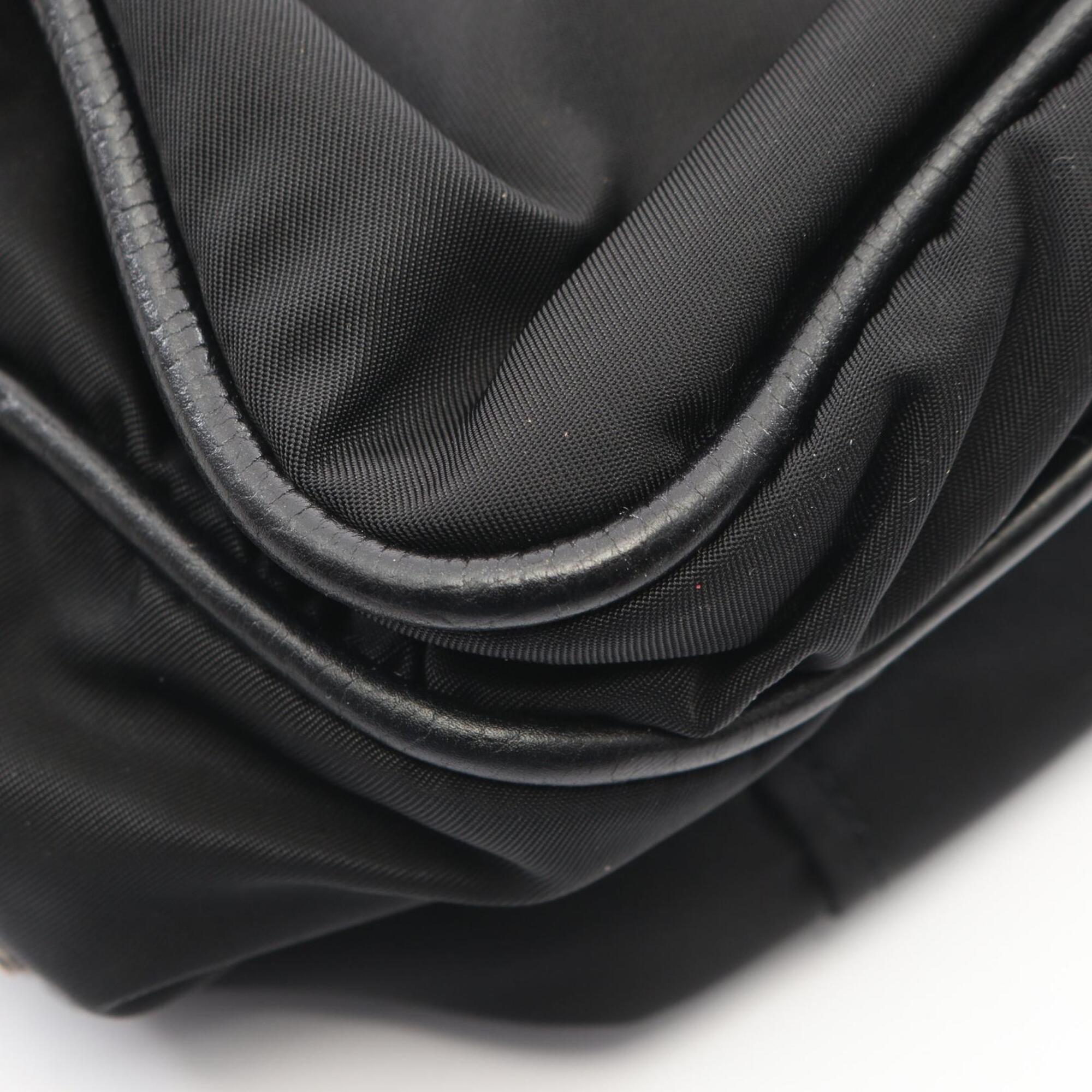 Prada Black Nylon Leather Handbag Shoulder Bag (Pre-Owned)