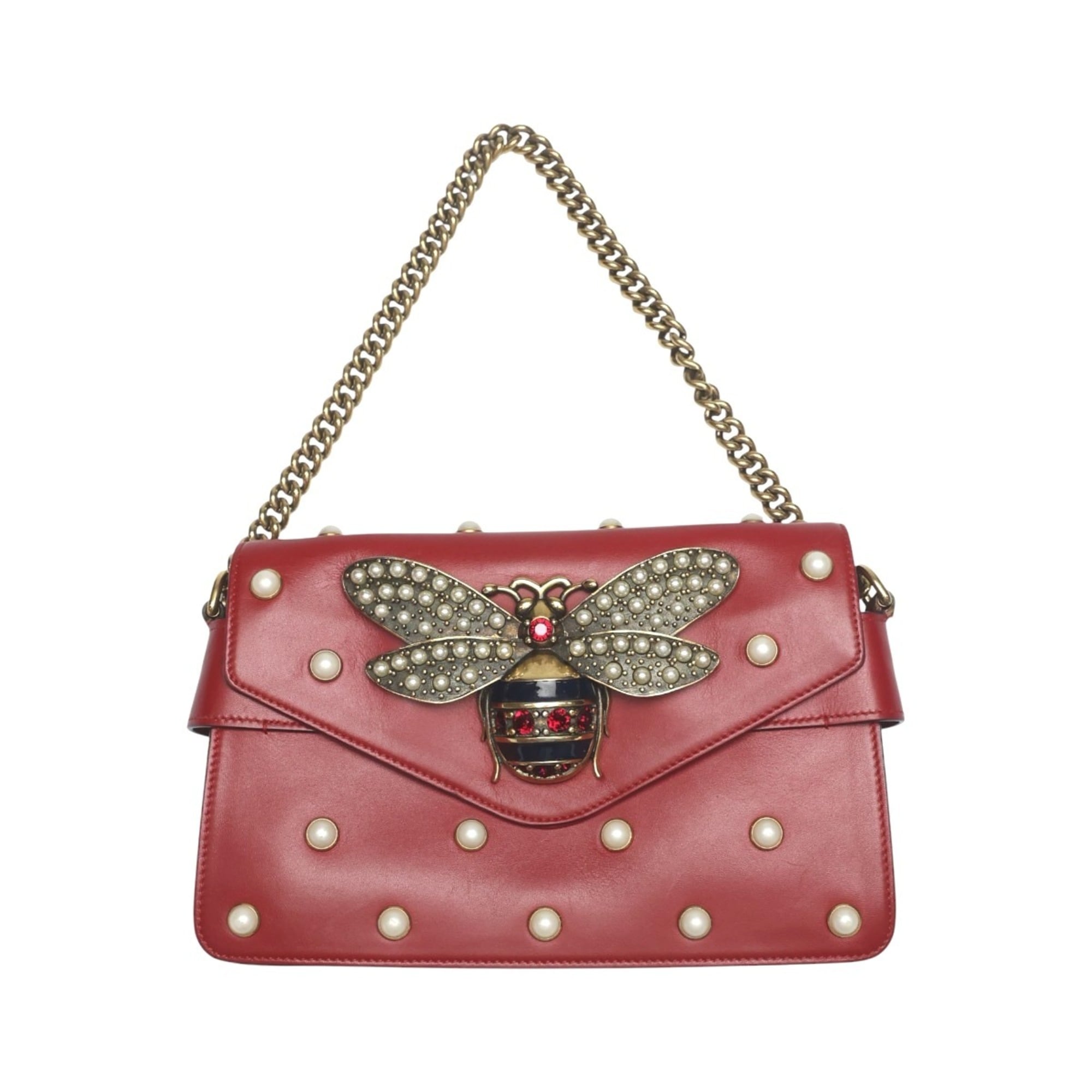 Gucci Red Color Leather Handbag Shoulder Bag (Pre-Owned)
