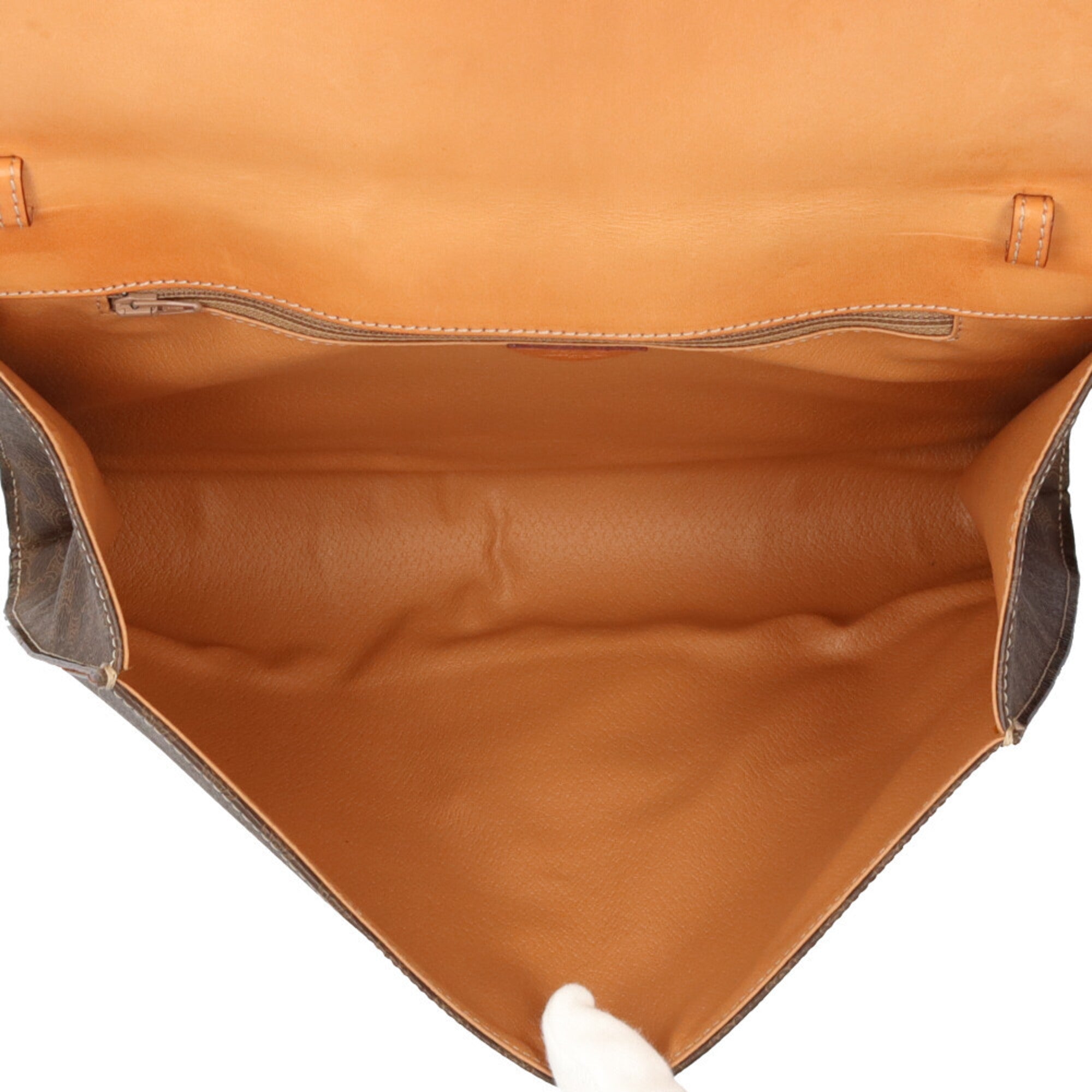Celine Brown Coated Canvas Leather Clutch Bag Shoulder Bag (Pre-Owned)