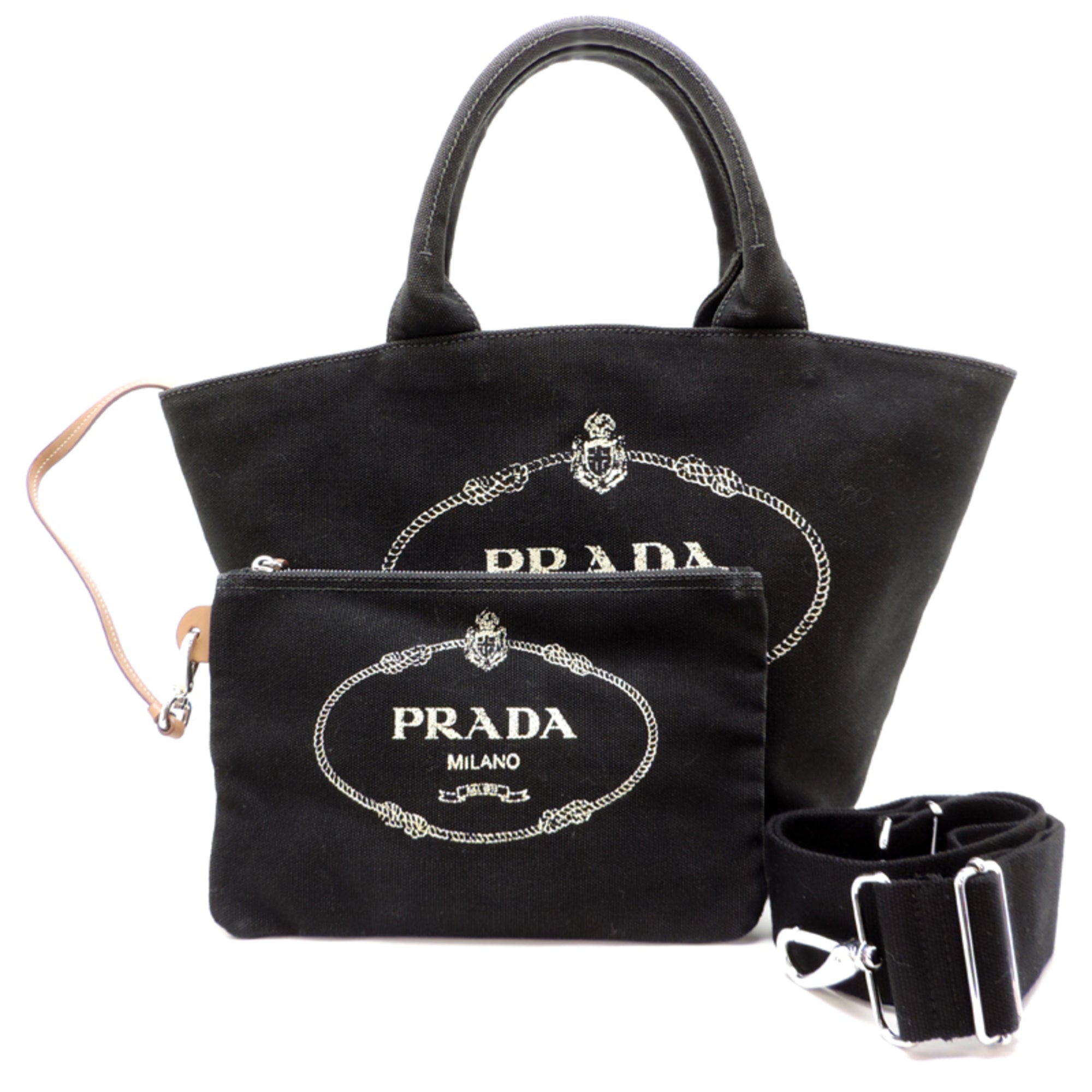 Prada Black Nero Canvas Handbag Pouch (Pre-Owned)