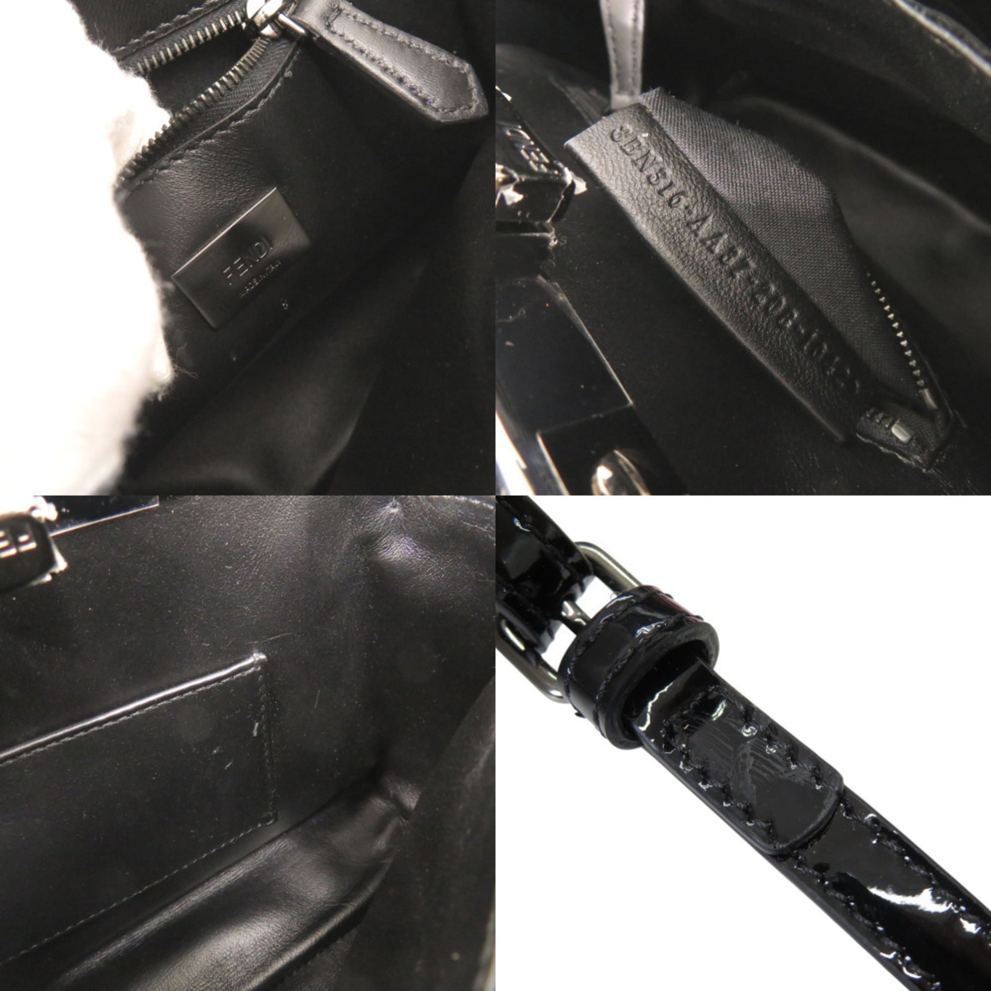 Fendi Black Red Color Patent Leather Handbag Shoulder Bag (Pre-Owned)