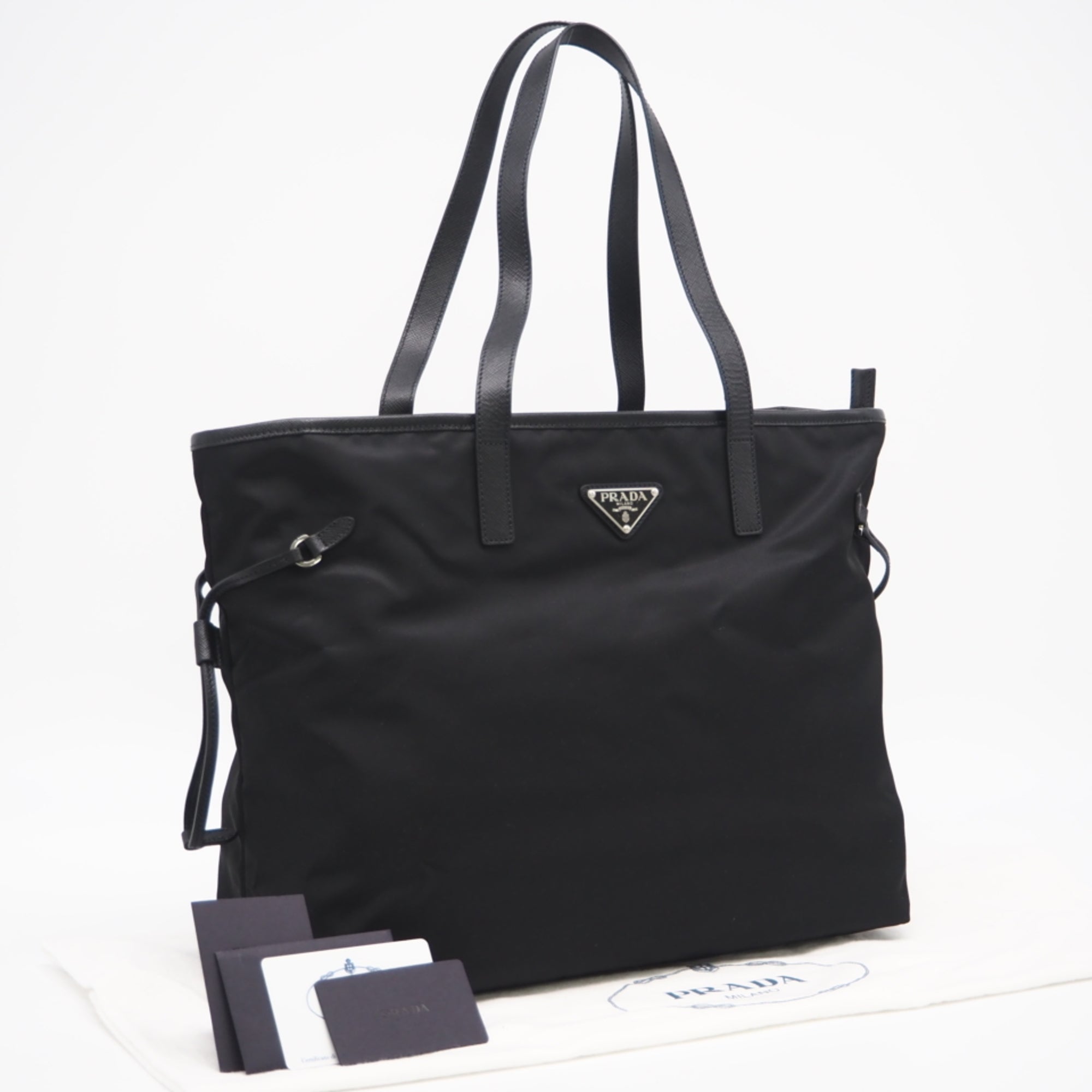 Prada Black Nylon Leather Tote Bag (Pre-Owned)