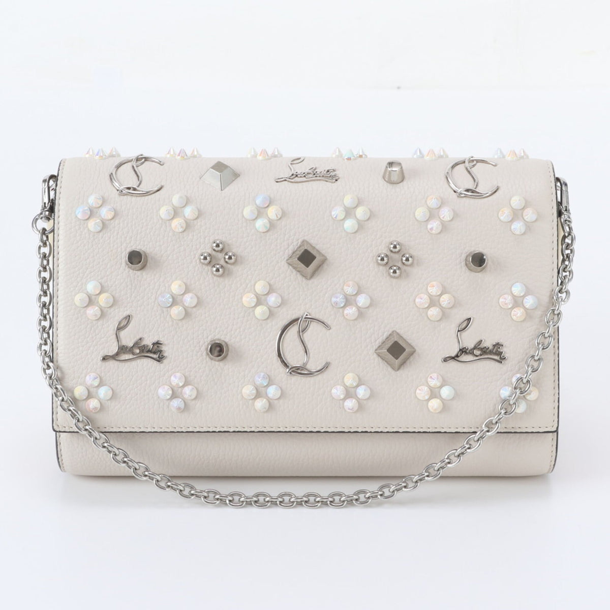 Christian Louboutin Beige Leather Clutch Bag Handbag Shoulder Bag (Pre-Owned)