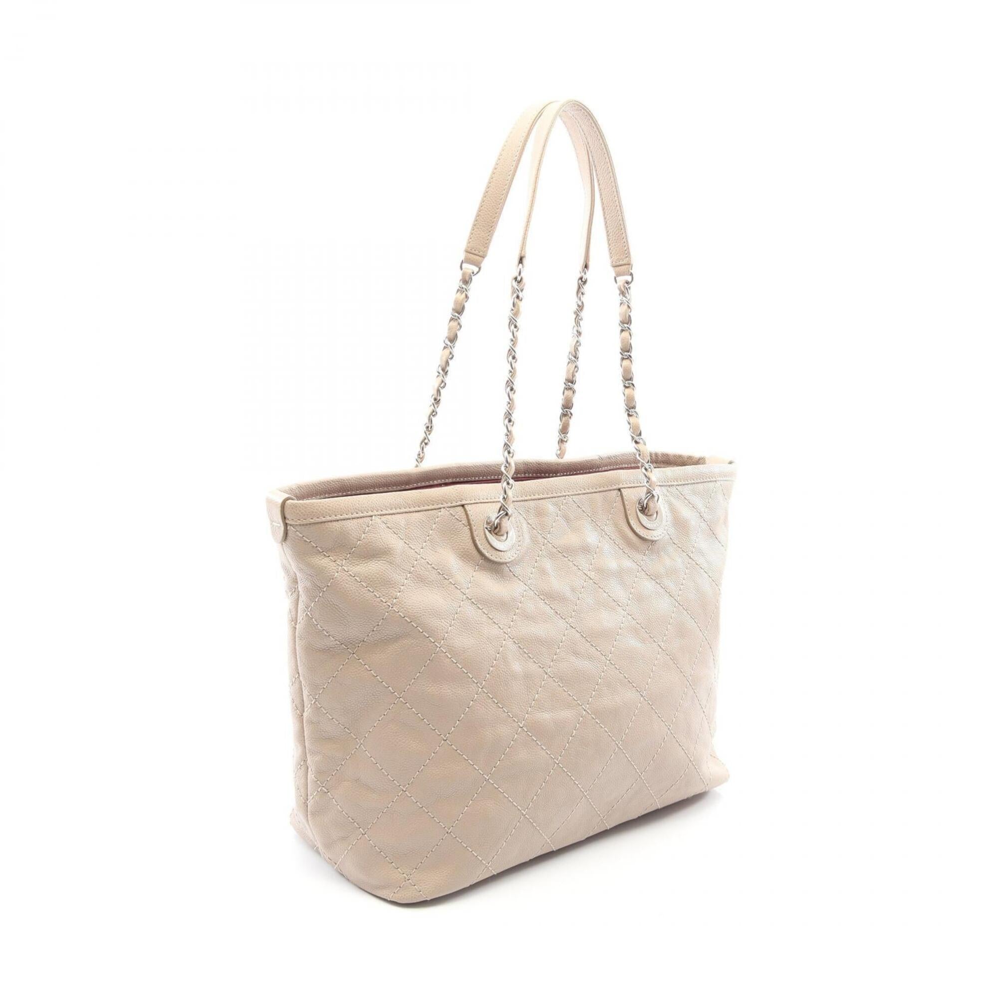 Chanel Beige Grained Calfskin Handbag Tote Bag (Pre-Owned)