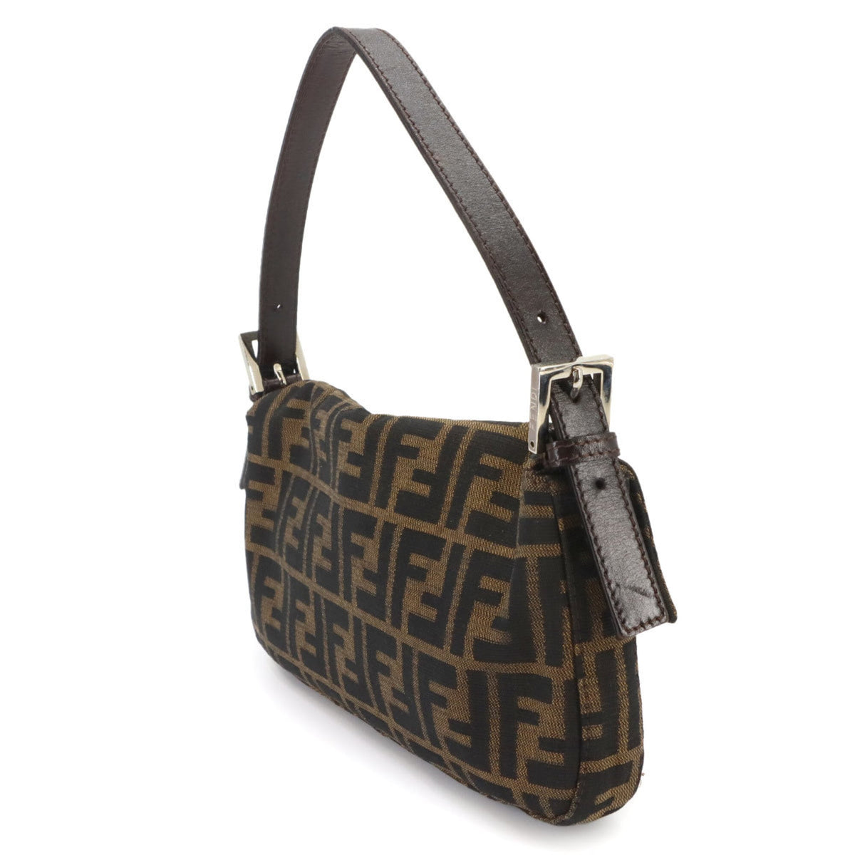 Fendi Zucca Brown Canvas Leather Baguette Bag Handbag Shoulder Bag (Pre-Owned)