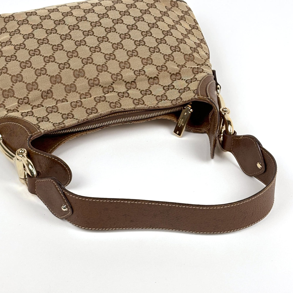Gucci Horsebit Brown Gg Canvas Leather Shoulder Bag (Pre-Owned)