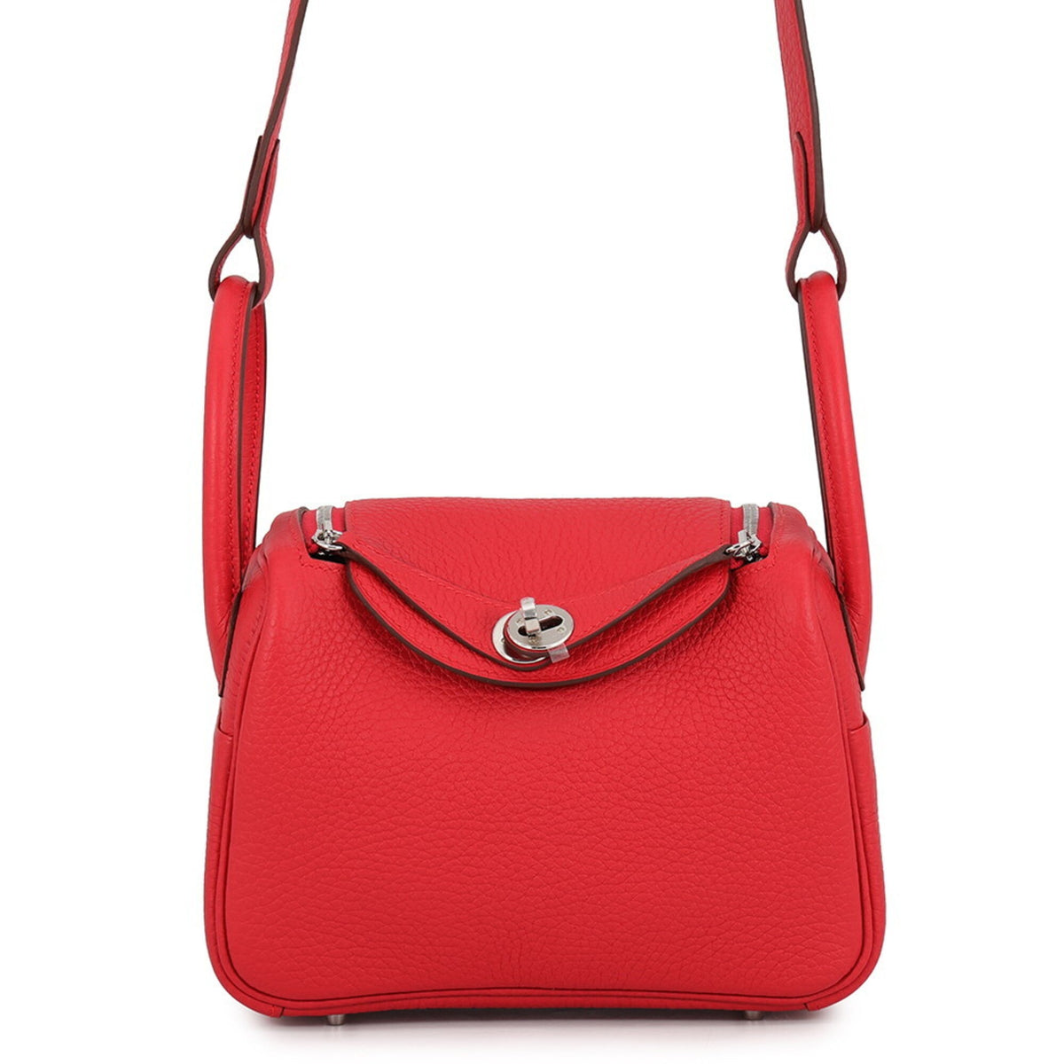 Hermes Red Color Taurillon Clemence Leather Handbag Shoulder Bag (Pre-Owned)