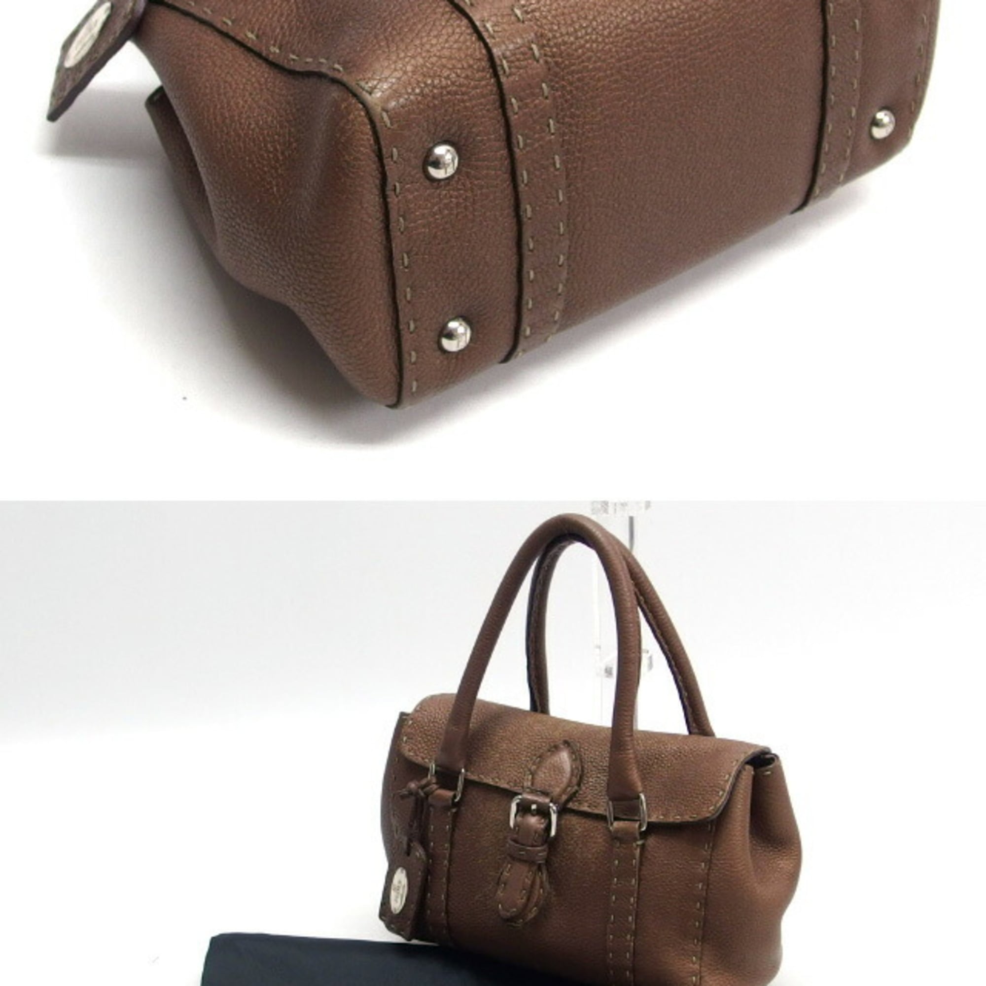 Fendi Bronze Dark Brown Leather Handbag (Pre-Owned)