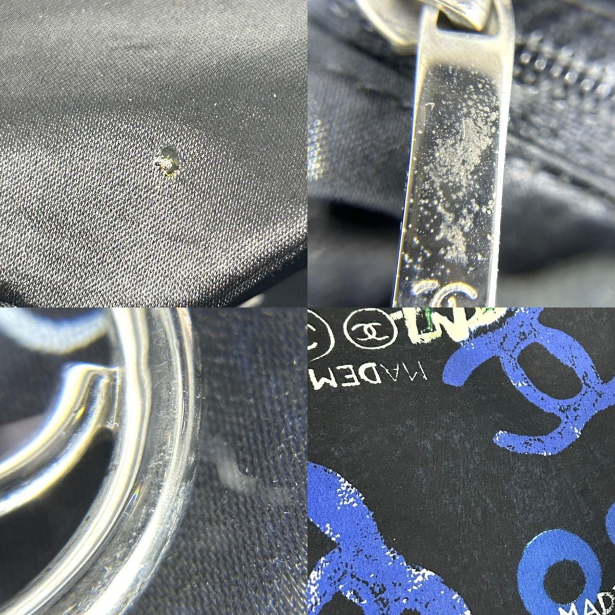 Chanel Black Blue Canvas Handbag (Pre-Owned)