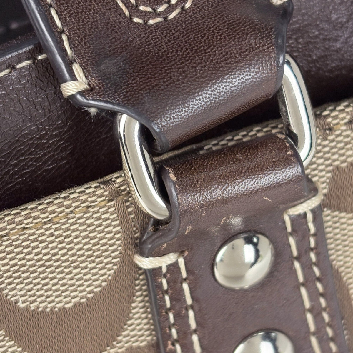 Coach Signature Beige Canvas Leather Tote Bag (Pre-Owned)