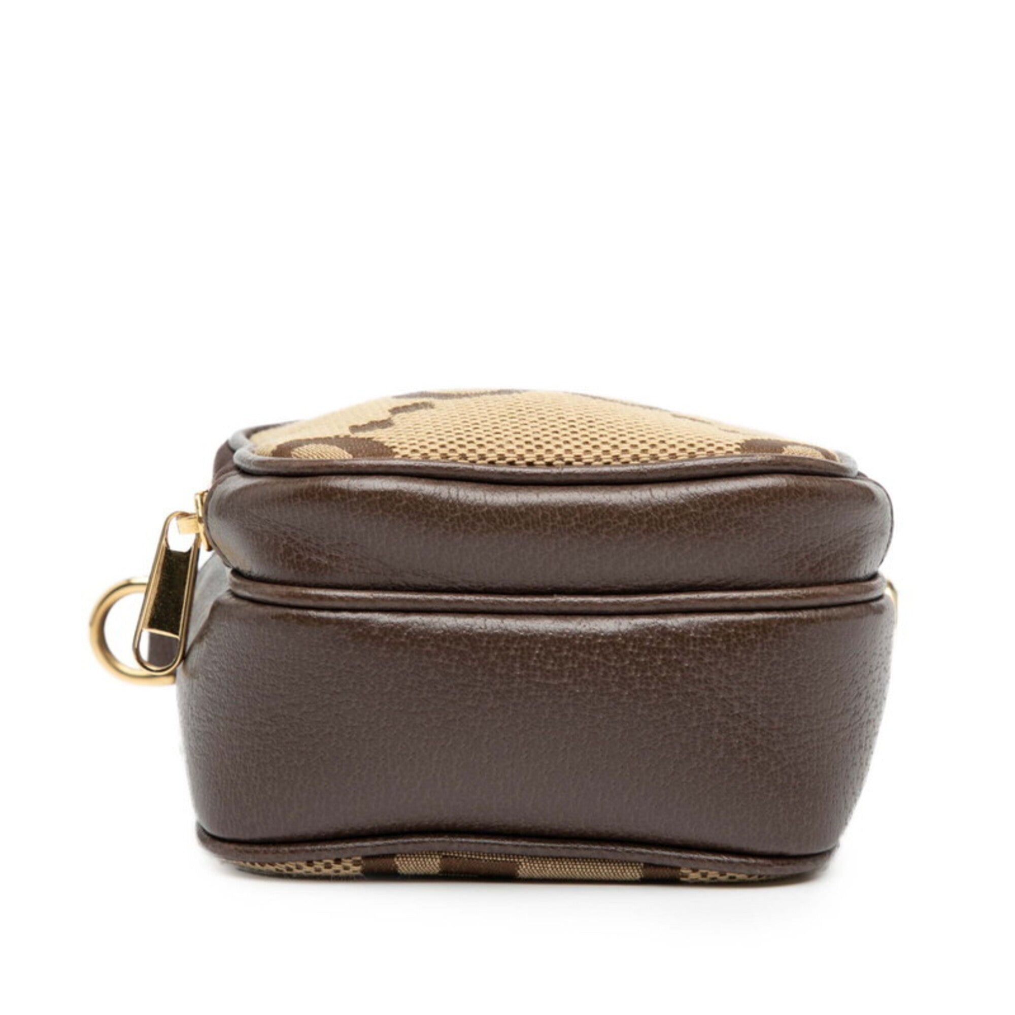 Gucci Beige Brown Canvas Leather Handbag Shoulder Bag (Pre-Owned)
