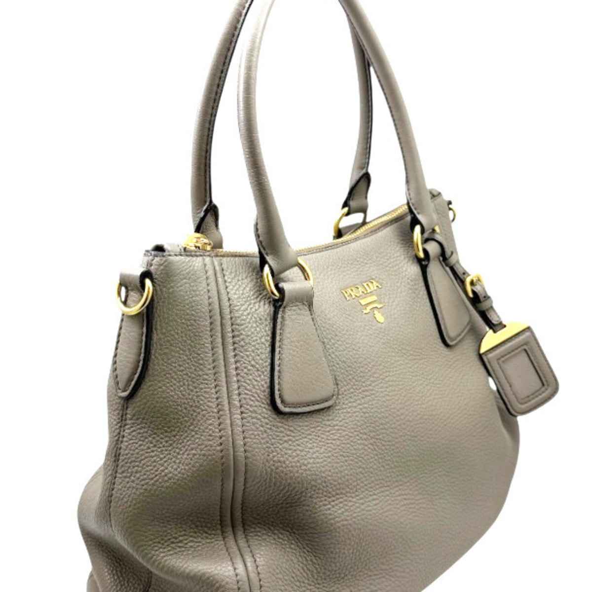 Prada Grayish Leather Handbag Shoulder Bag (Pre-Owned)