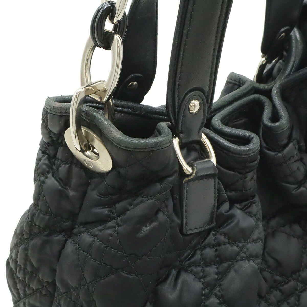 Christian Dior Black Nylon Leather Shoulder Bag Tote Bag (Pre-Owned)