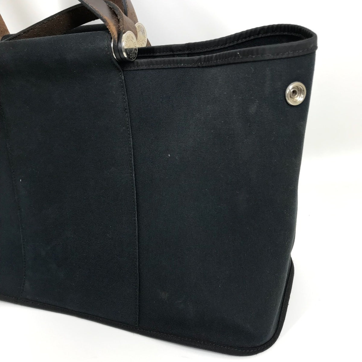 Hermes Black Toile Officier Leather Handbag Shoulder Bag Tote Bag (Pre-Owned)