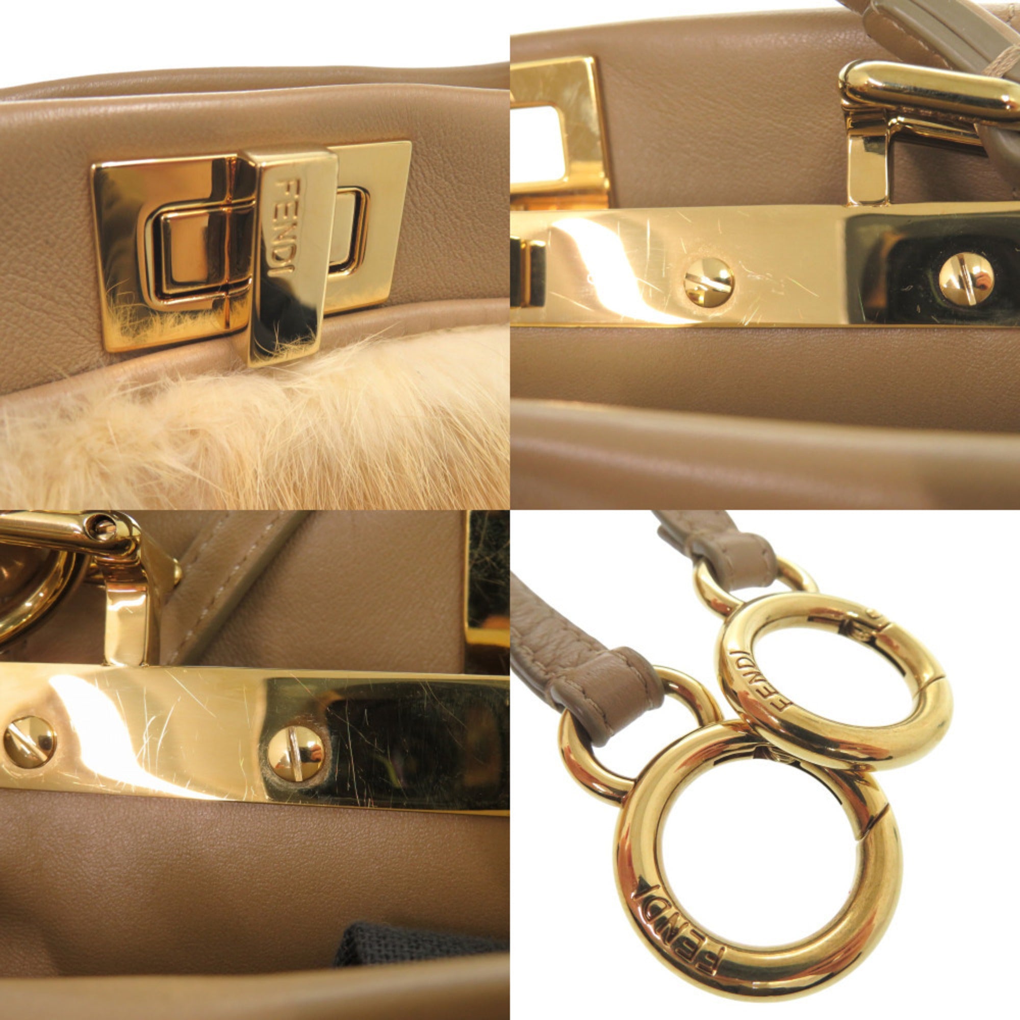 Fendi Beige Leather Fur Handbag (Pre-Owned)