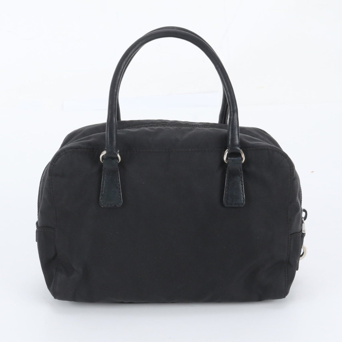 Prada Black Leather Nylon Handbag Tote Bag (Pre-Owned)