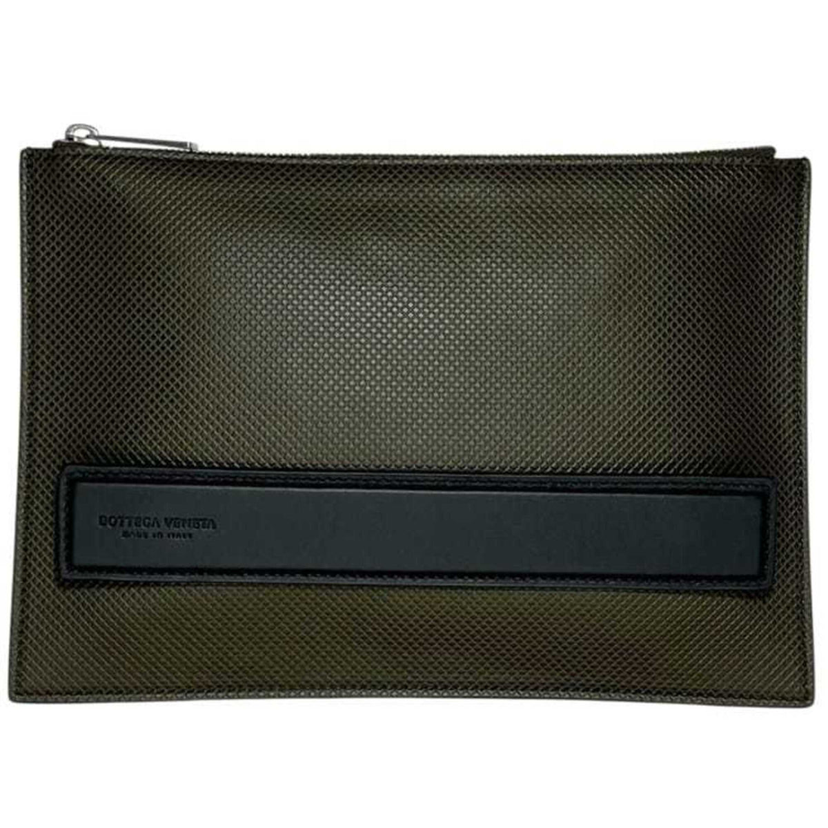 Bottega Veneta Black Green Khaki Leather Clutch Bag (Pre-Owned)