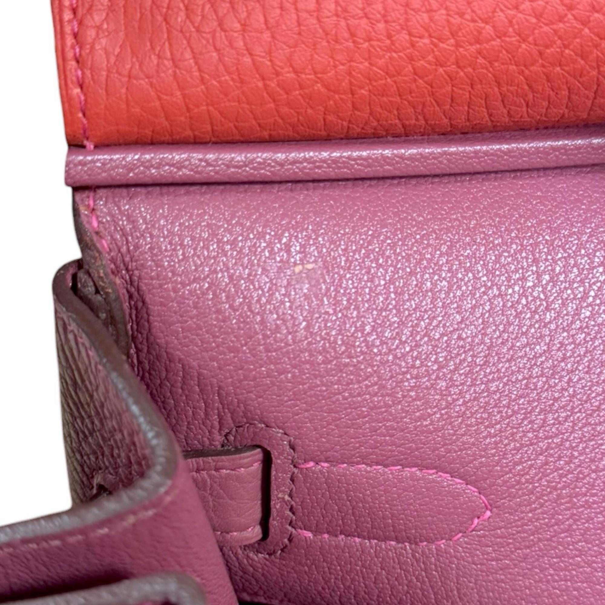 Hermes Bordeaux Orange Red Color Taurillon Clemence Leather Handbag (Pre-Owned)