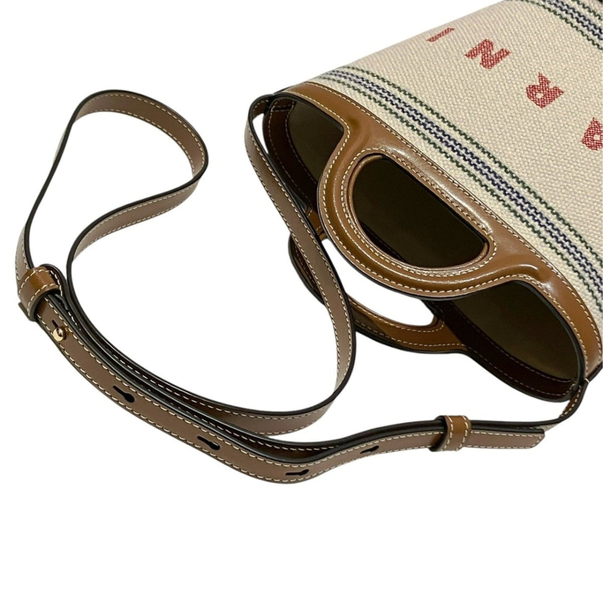 Marni Beige Brown Canvas Leather Handbag (Pre-Owned)