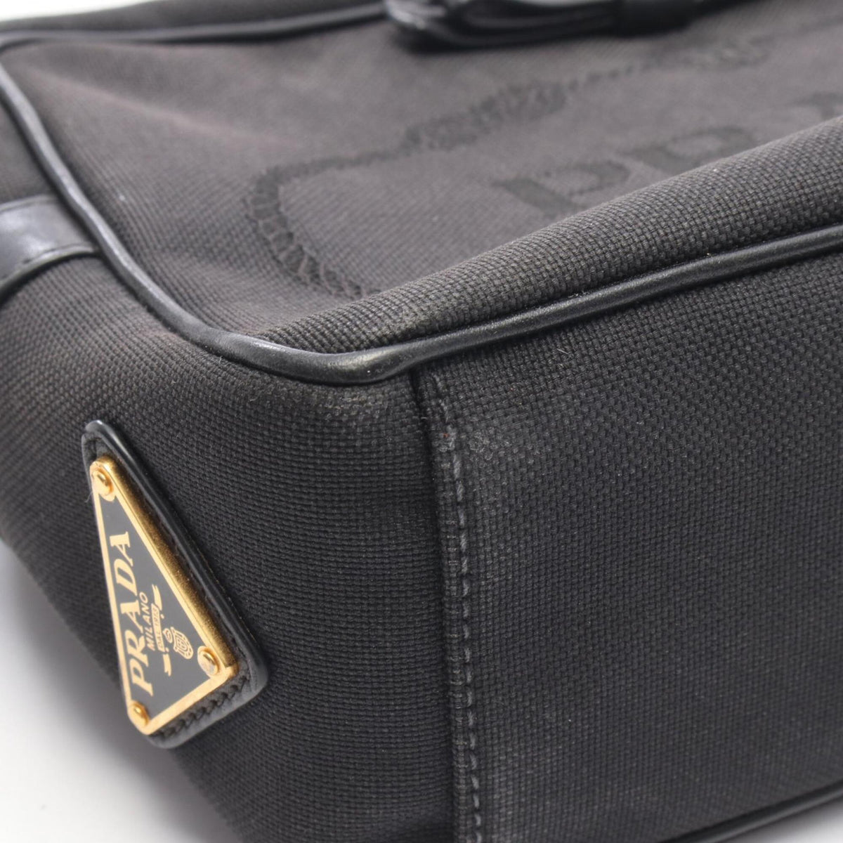 Prada Black Canvas Leather Handbag Shoulder Bag (Pre-Owned)