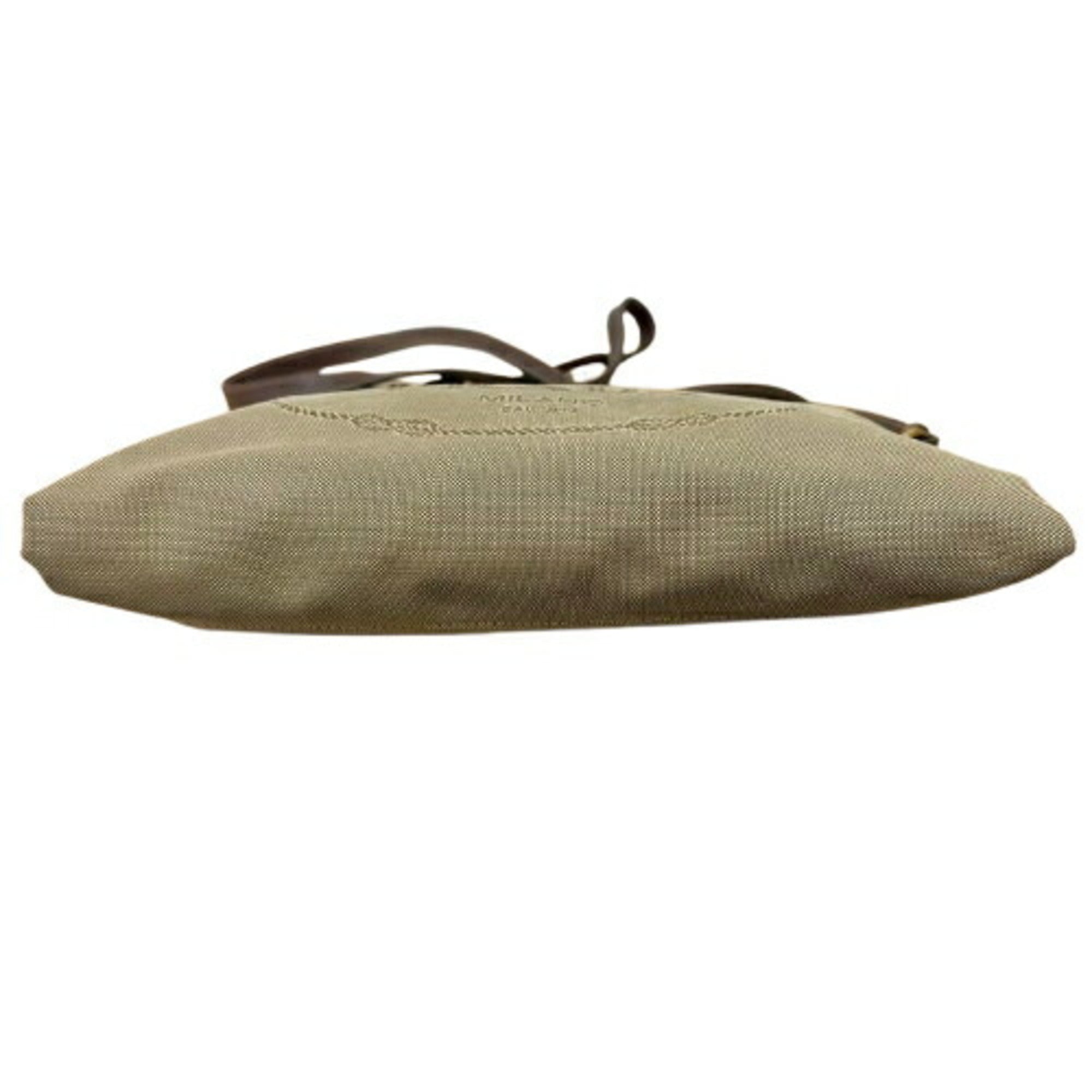 Prada Beige Brown Canvas Shoulder Bag (Pre-Owned)