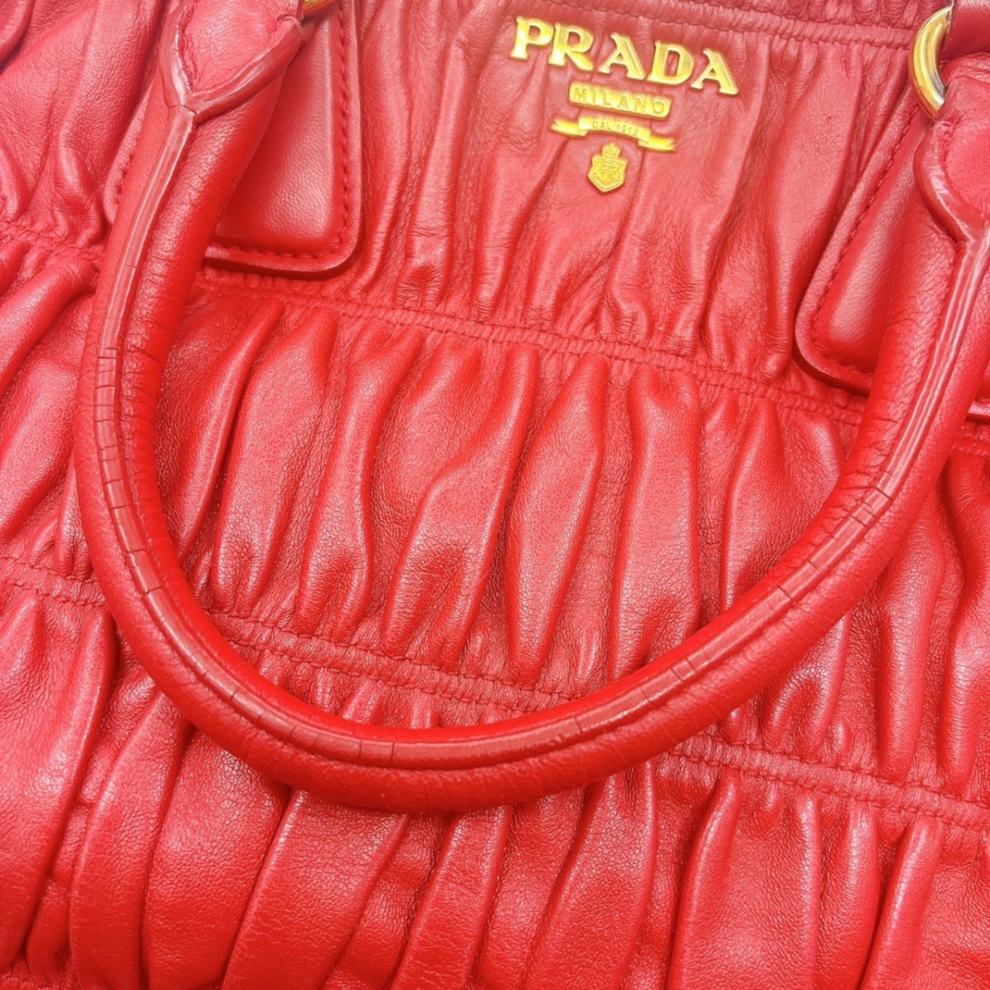 Prada Red Color Nappa Leather Shoulder Bag Tote Bag (Pre-Owned)