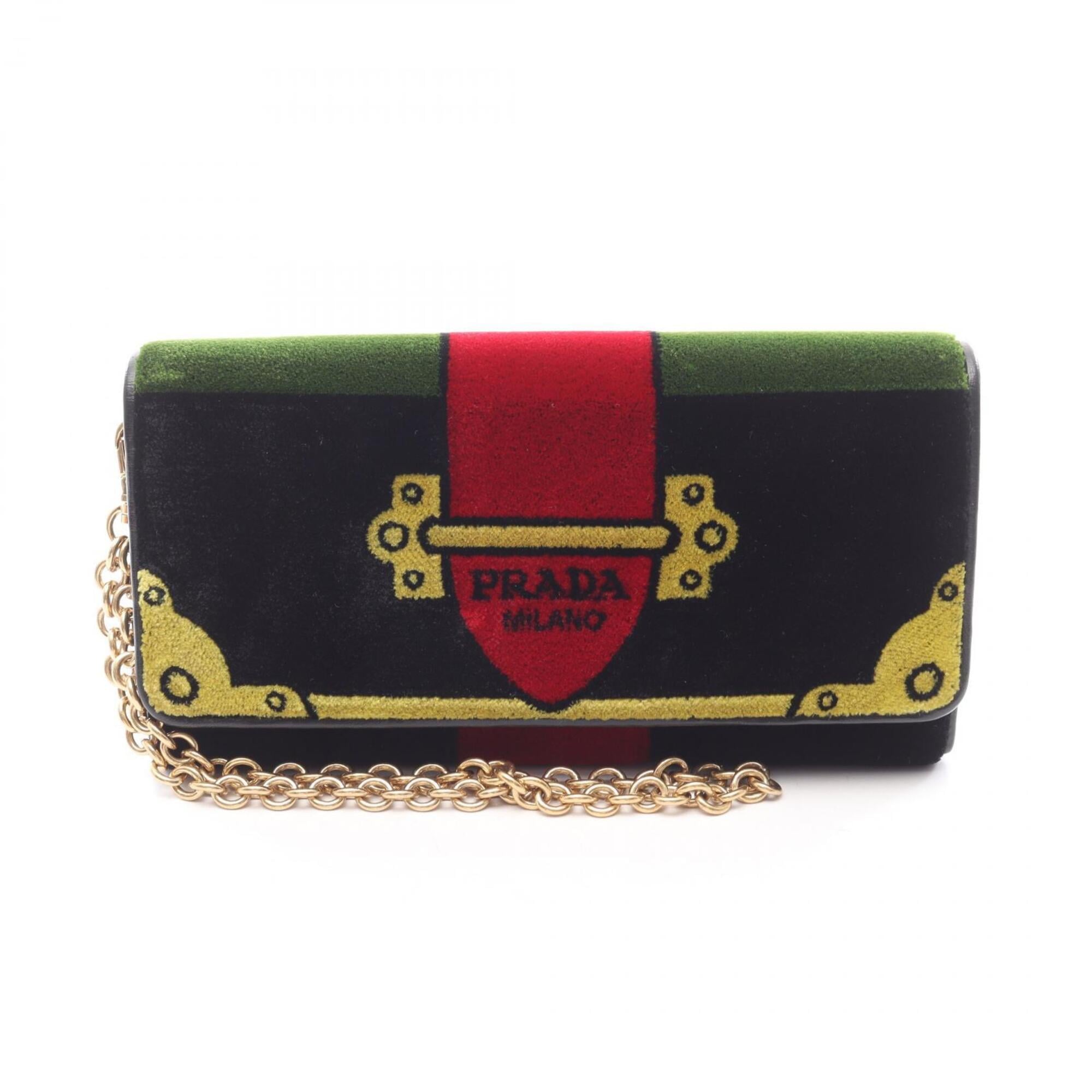 Prada Black Multi-Color Fabric Leather Long Wallet (Bi-Fold) (Pre-Owned)