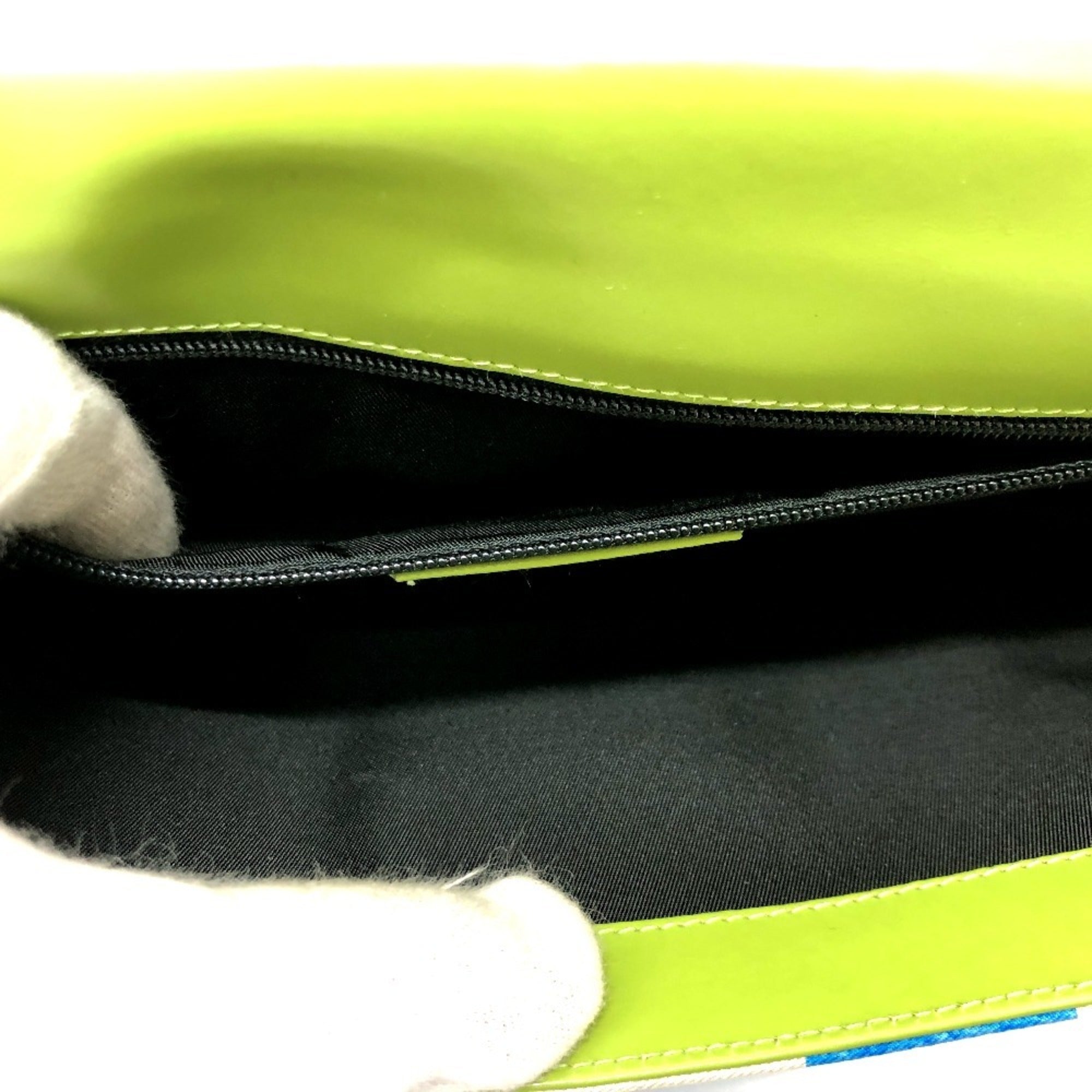Bvlgari Blue Light Green Leather Nylon Clutch Bag Shoulder Bag (Pre-Owned)