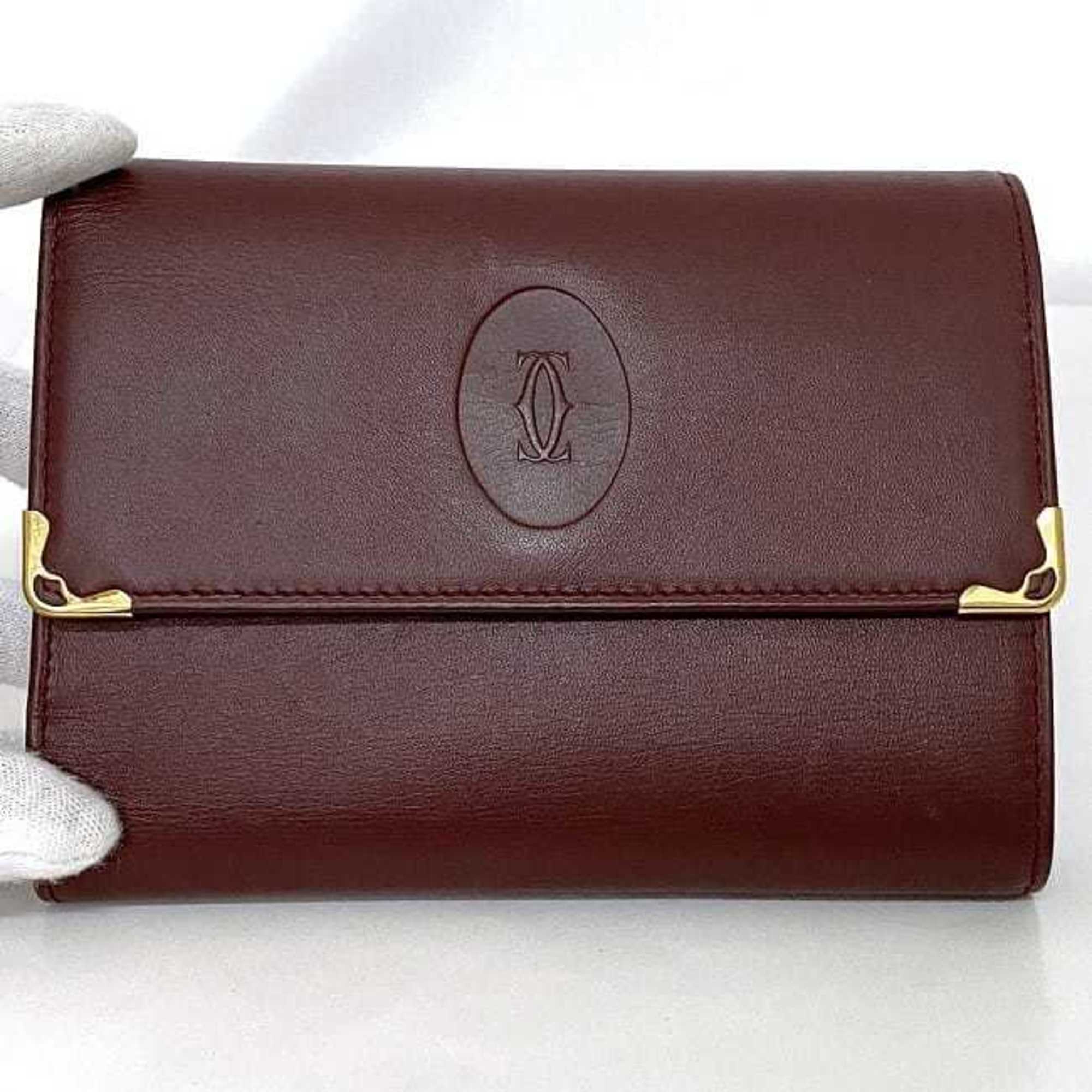 Cartier Bordeaux Leather Wallet (Tri-Fold) (Pre-Owned)