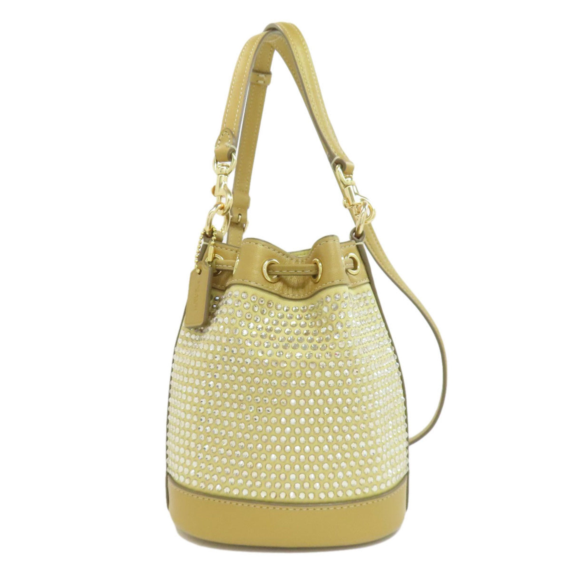 Coach Gold Rhinestone Leather Canvas Shoulder Bag (Pre-Owned)