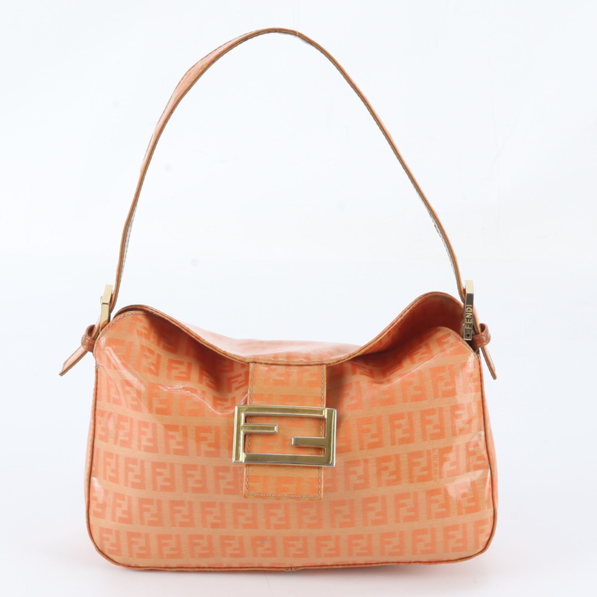 Fendi Orange Leather Coated Canvas Handbag Shoulder Bag (Pre-Owned)
